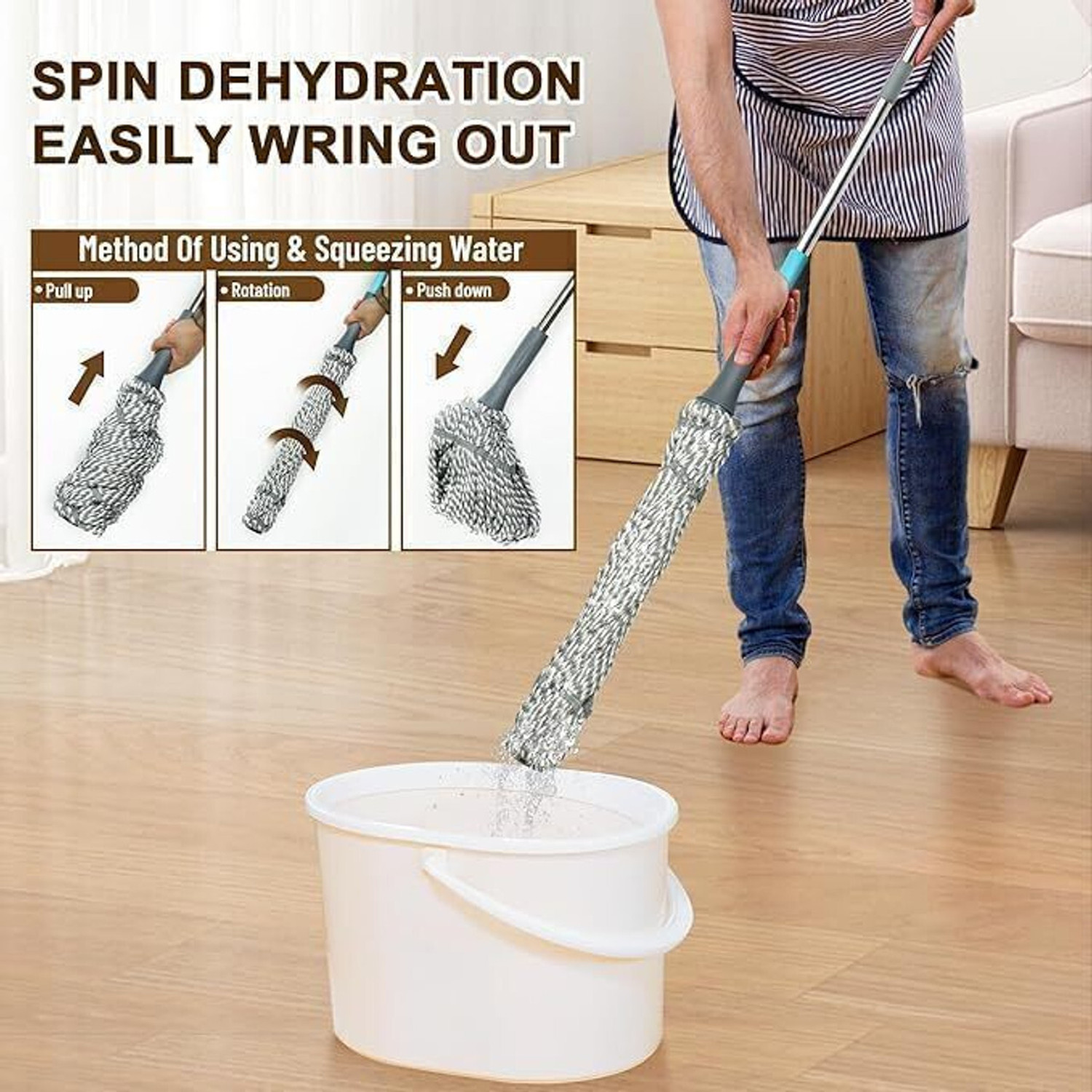 Image of GARBIFY Twist Mops for Floor Cleaning, Microfiber Floor Mop Set Wet and Dry Brush Dust Mop