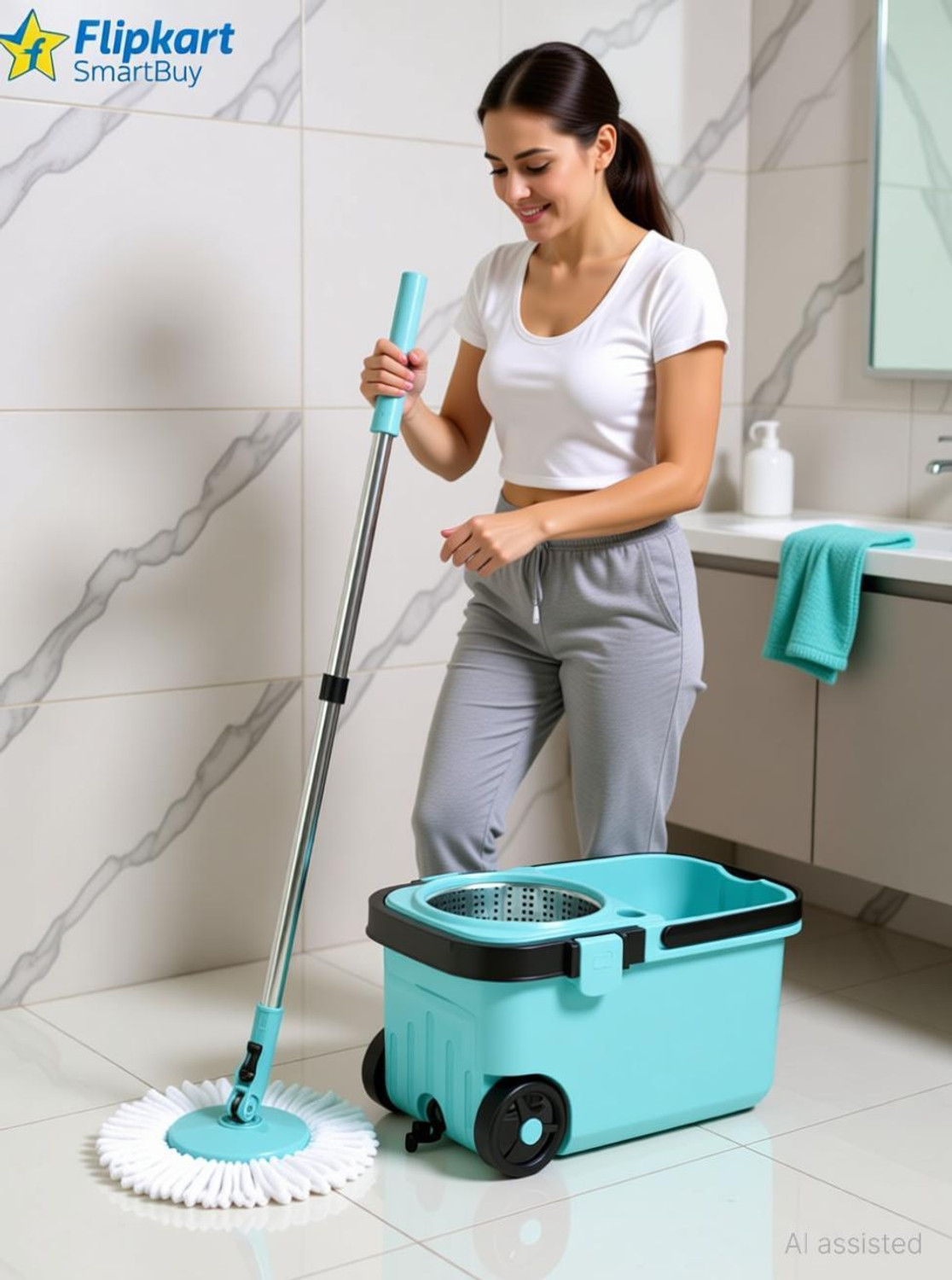 Image of Flipkart SmartBuy Easy To Clean Floor Magic Bucket 2 Absorbers,Wet and Dry Mop Set
