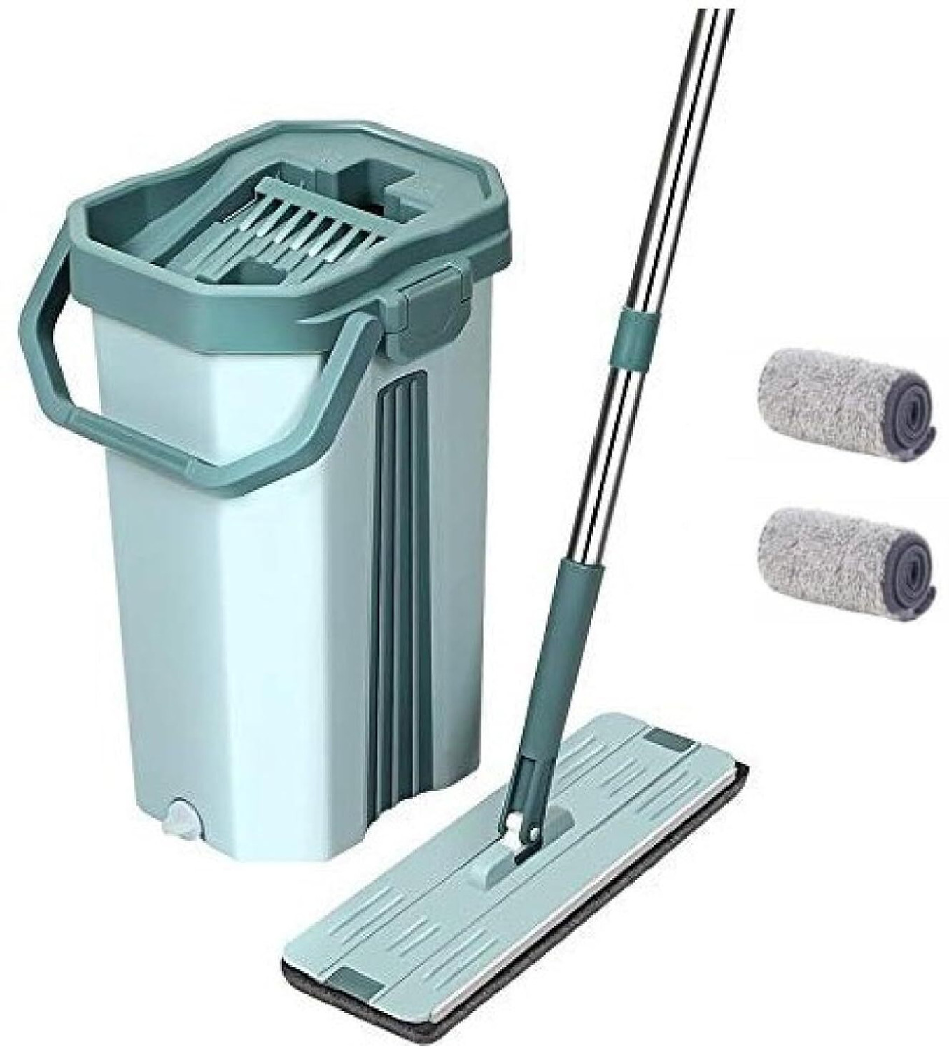 Image of Flipkart SmartBuy Green Flat Large Mop Bucket Set with 2 Soft Refill Pads & Handle (38 cm X 12 cm) Mop Set