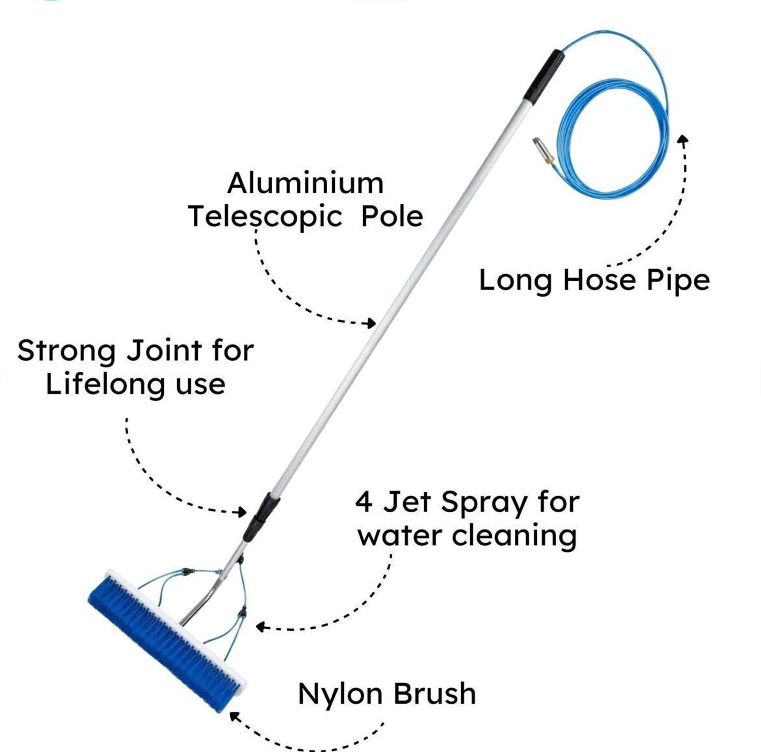 Image of balajiecom 6MTR Solar Panel Cleaning Kit Heavy-Duty Water Brush & Aluminium Telescopic Pole Wet & Dry Mop
