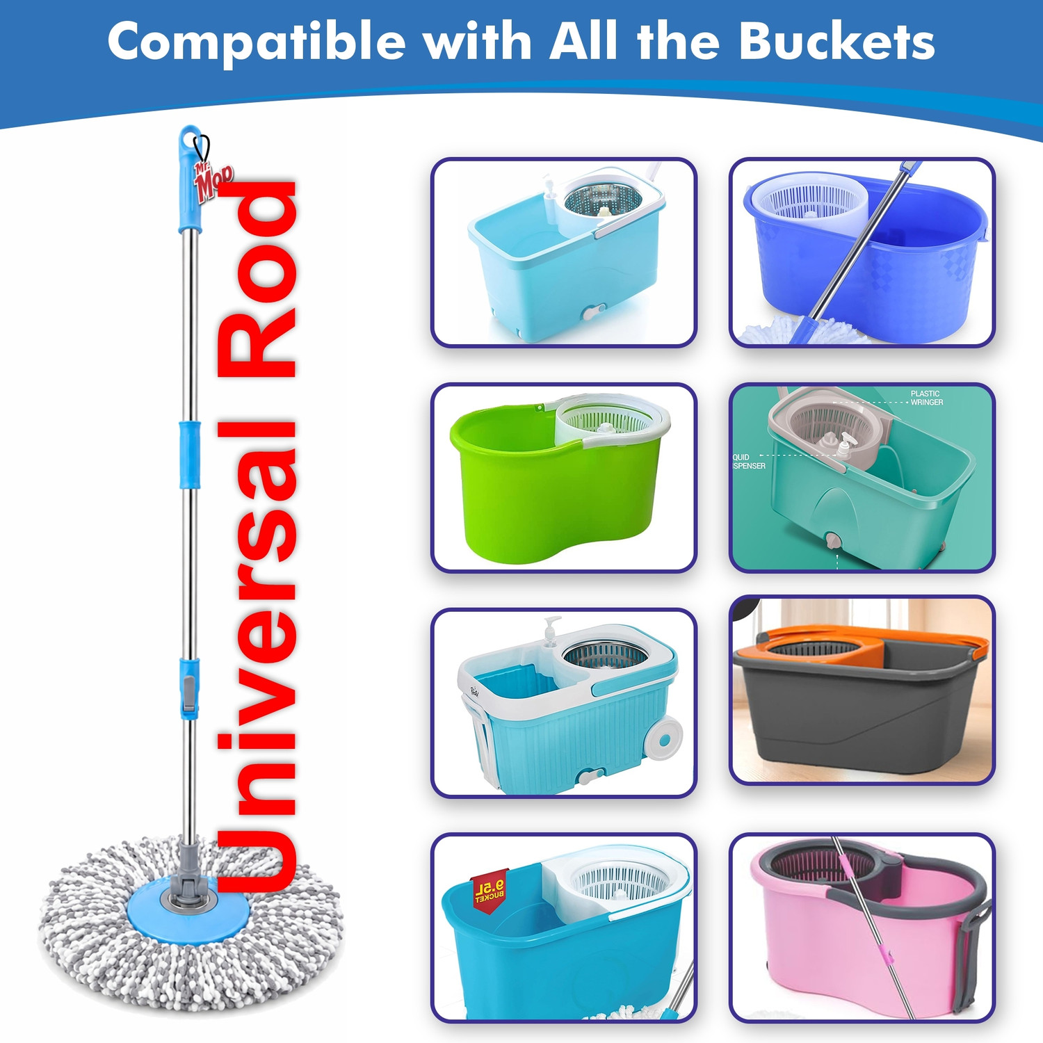 Image of MR. MOP Spin Mop Stick Rod with 1 Microfiber Refills for Home Floor Cleaning Mop Rod
