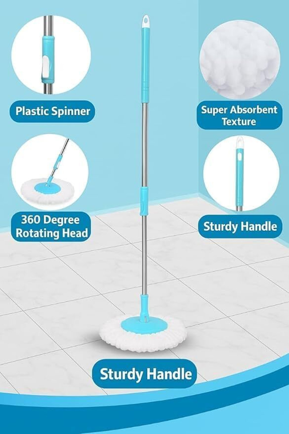 Image of WiperWorld Spin Mop Floor Cleaner Stick Mop Set for House Cleaning Floor Cleaner Mop Head and Rod