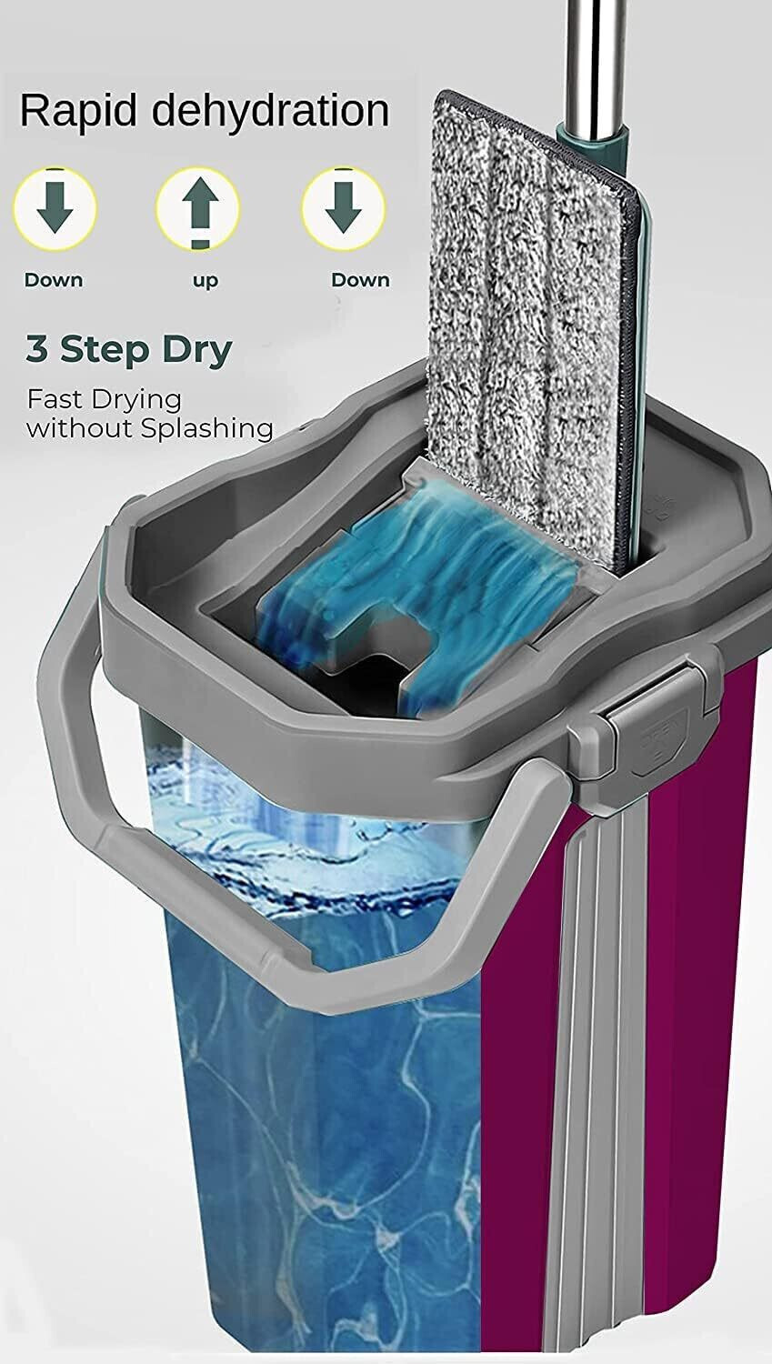 Image of Upkaranwale Fuchsia flat mop and bucket set with 2 Soft Refill Pads & Handle (38 * 12 CM ) Flat Mop