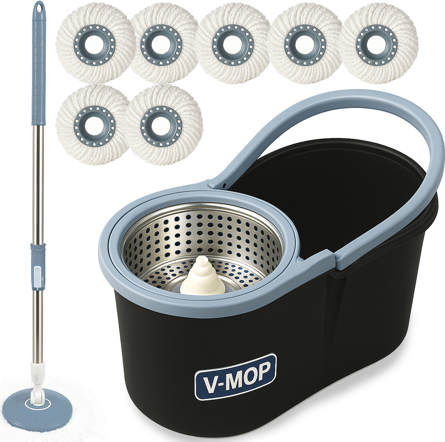 Image of V-MOP Premium grey magic spin Bucket Mop with 7 Refills (6 Months Warranty on Rod) Wet & Dry Mop