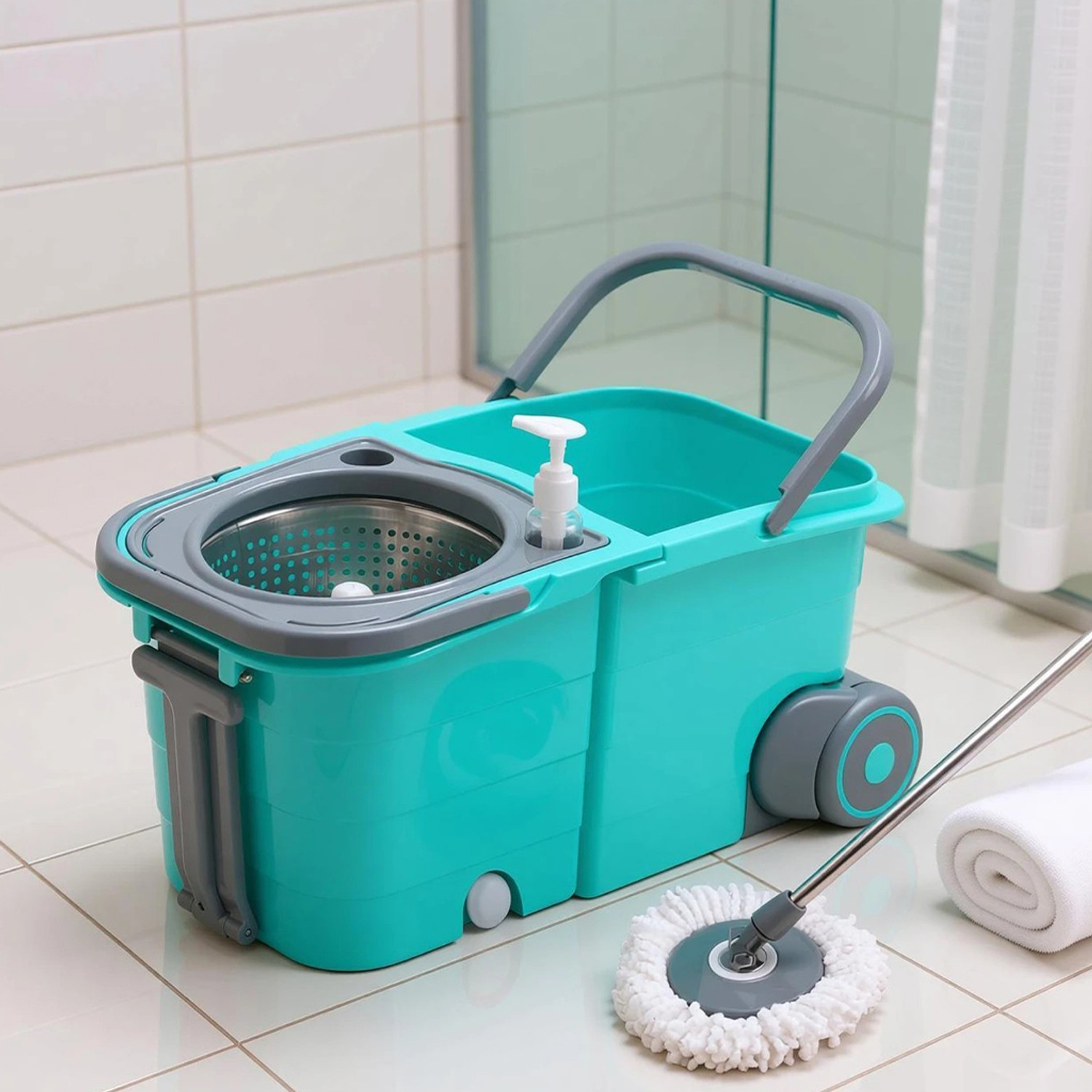 Image of V-MOP Premium Double Bucket Spin Mop with Wheels (( 6 Months Warranty on Rod Set )) Mop Set
