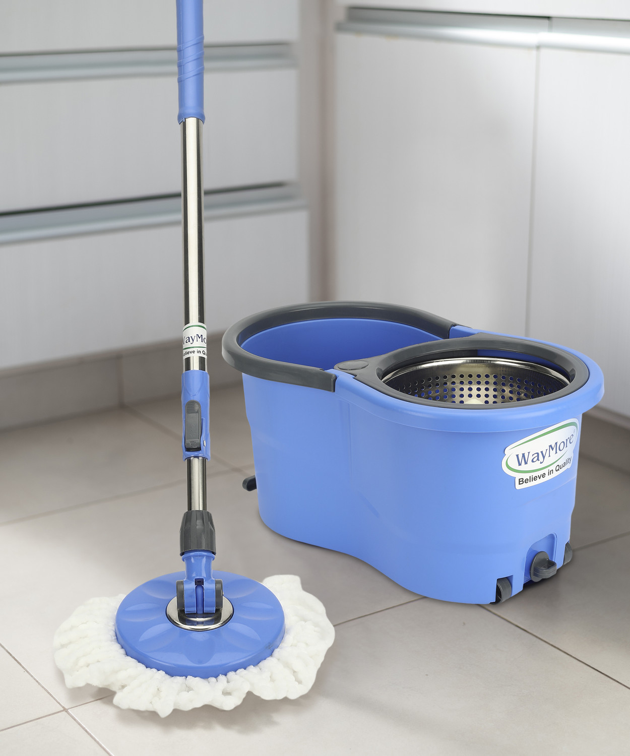 Image of Flipkart SmartBuy Spin Mop Pocha with Wheels,Puller Handle,Floor Cleaning 360,2 Refills,Big Size Mop Set