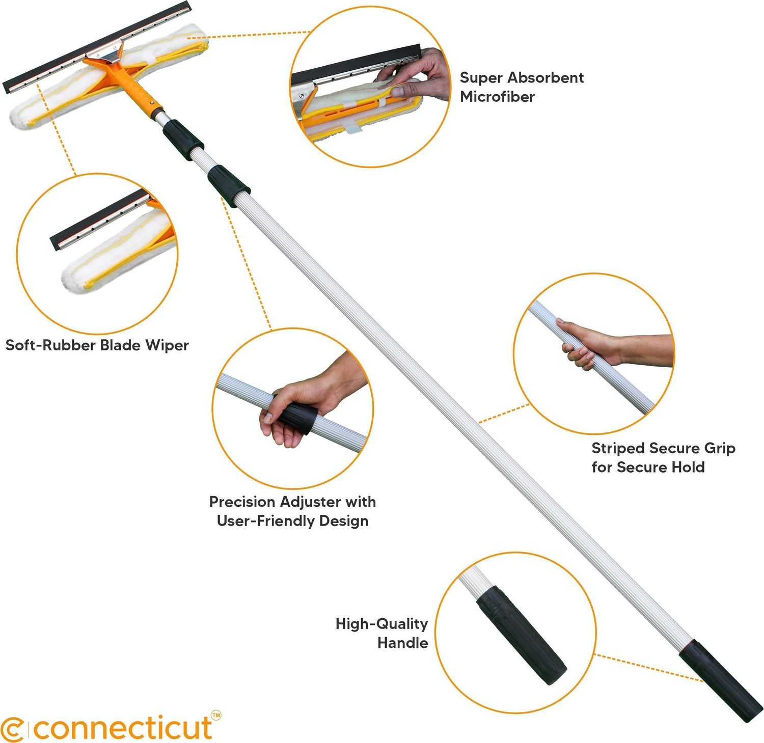 Image of connecticut Solar Panel Cleaning Brush with Wiper & 2 in 1 Kit 4 Mtr Pole Flat Mop