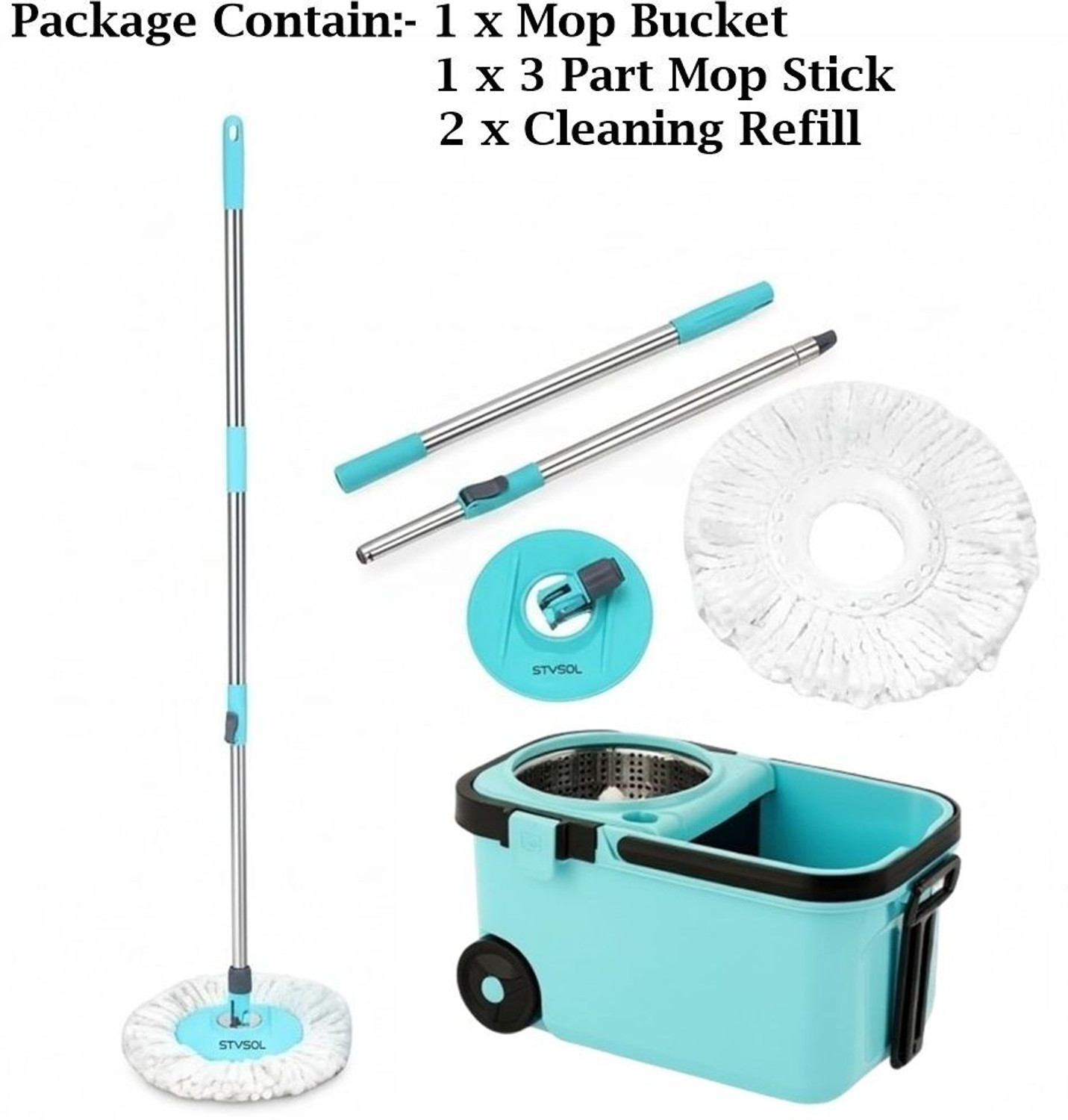 Image of Flipkart SmartBuy 360 Degree Bucket Mop with Steel Spinner 2 Refill Mop Set of 1 Mop Set