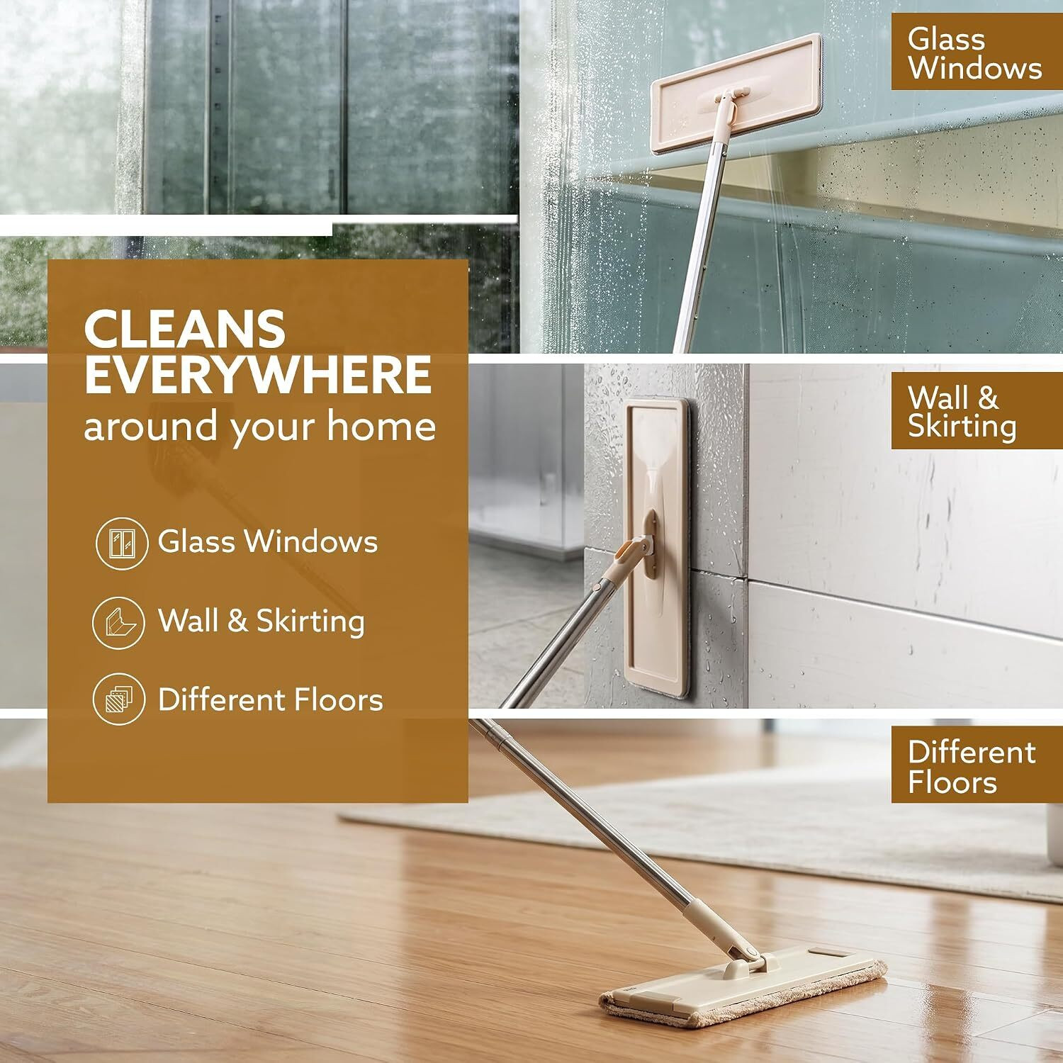 Image of AGARO 360 Rotating Flat Mop & Bucket Set with Microfiber Floor Cleaning Mop Flat Mop (Brown)