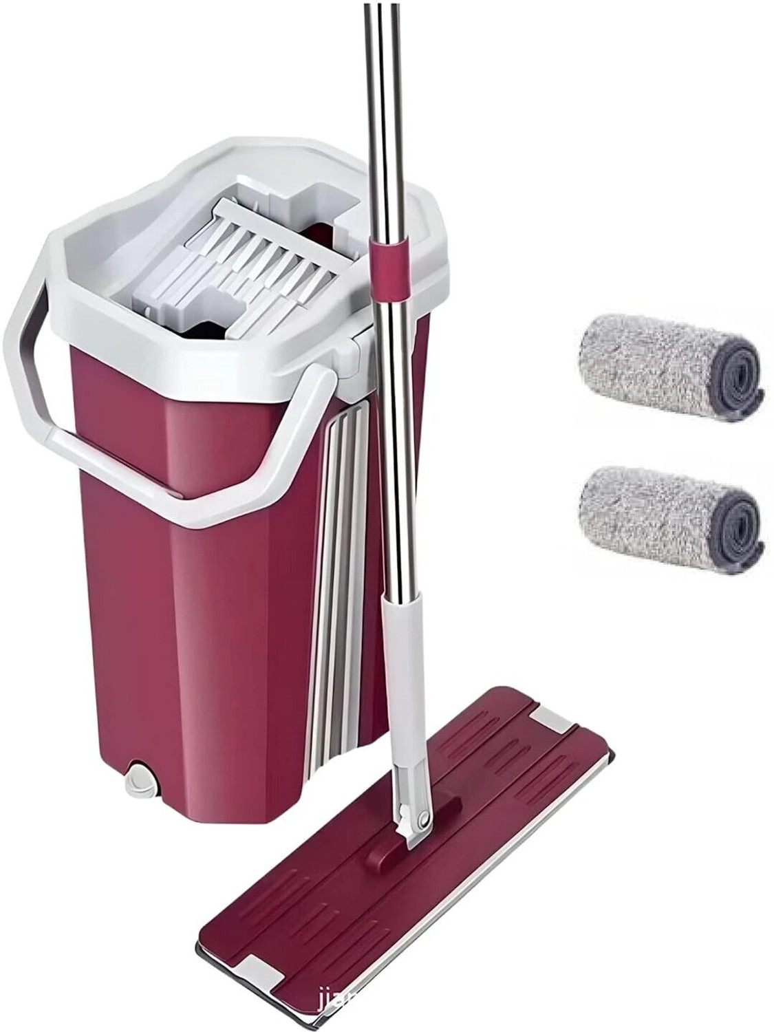 Image of Upkaranwale Fuchsia flat mop and bucket set with 2 Soft Refill Pads & Handle (38 * 12 CM ) Flat Mop