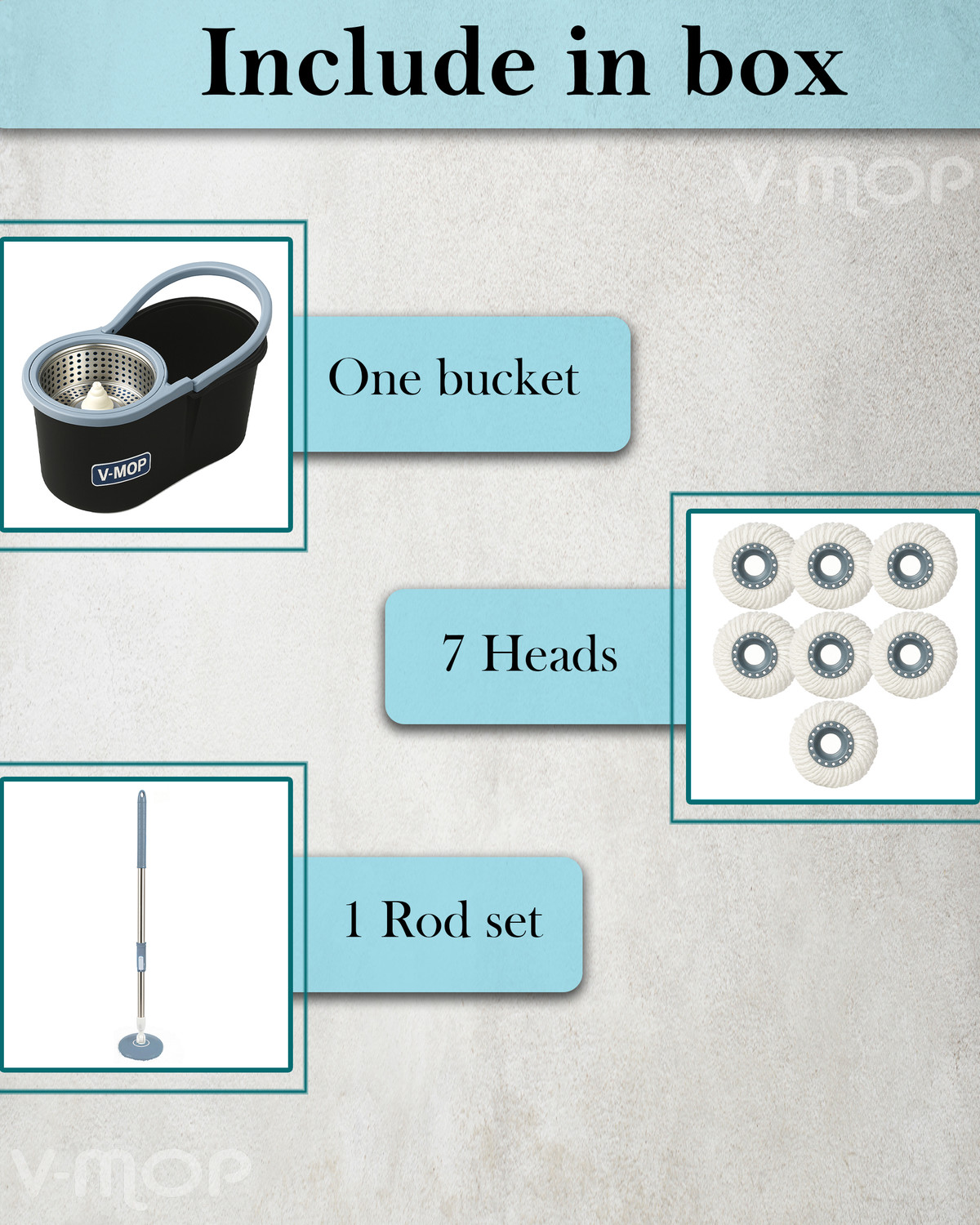 Image of V-MOP Premium grey magic spin Bucket Mop with 7 Refills (6 Months Warranty on Rod) Wet & Dry Mop