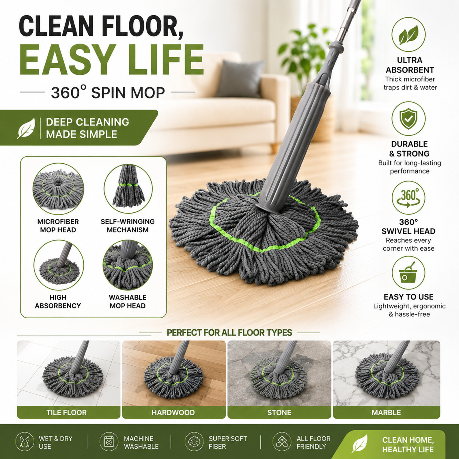 Image of SUPERSTUD SUPERSTUD Mop Floor Cleaner Mop Stick for Floor Cleaning Moppper Wet & Dry Mop