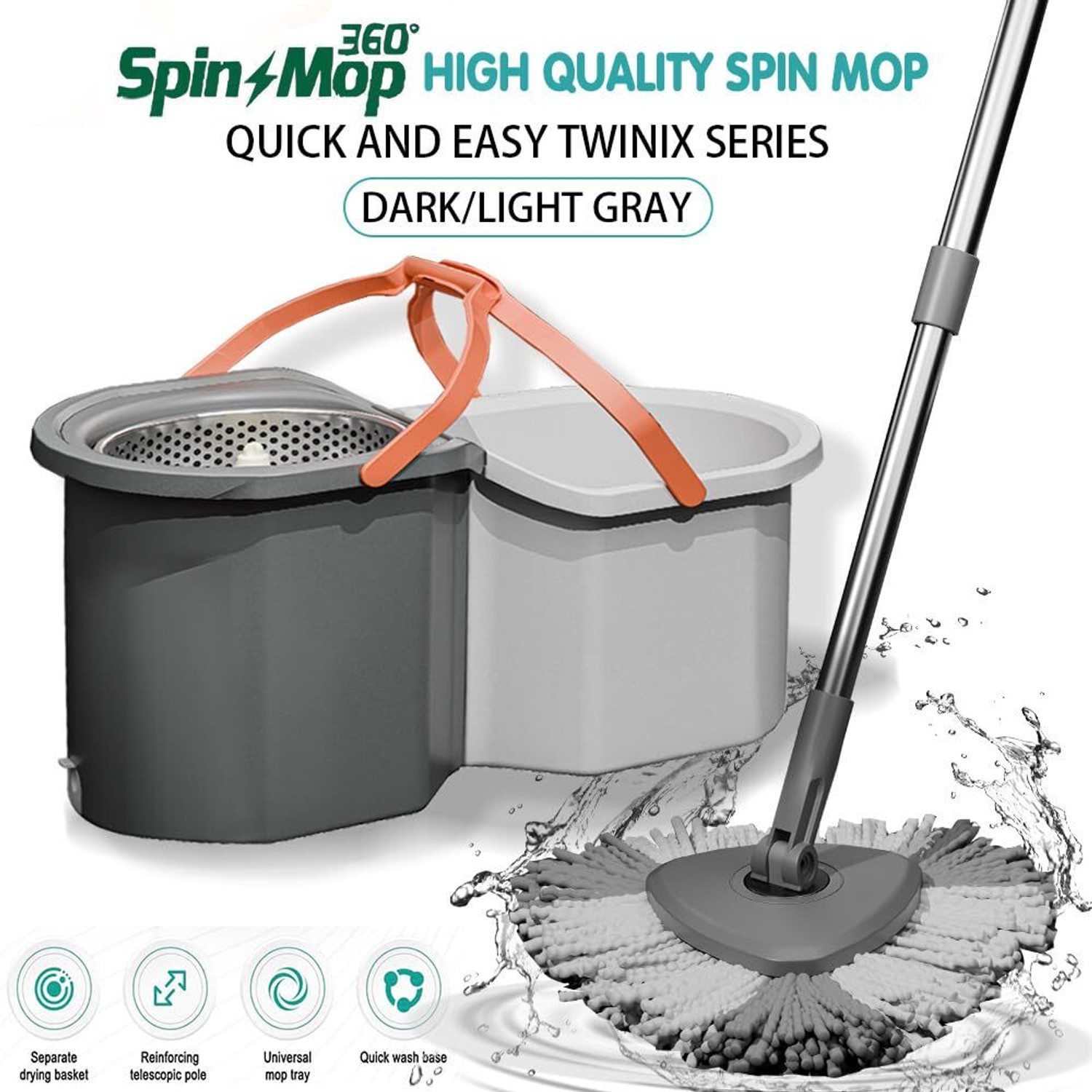 Image of Hemovia 360 Degree Rotation Mop Set with Bucket, Floor Mop Complete Set with Adjustable Mop Set