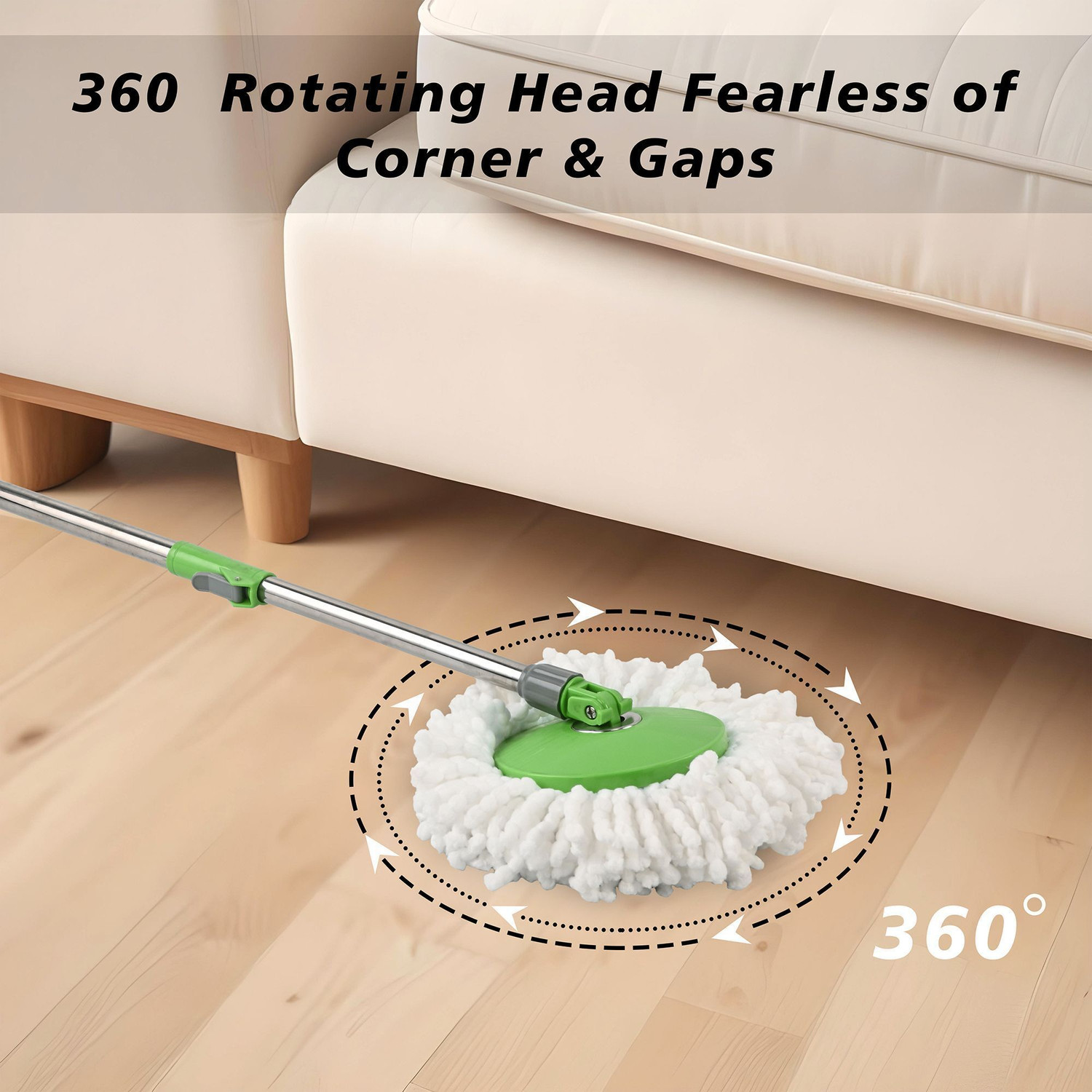 Image of Heart Home Extendable Handle Plastic Spin Mopping Bucket with 2 Refills | Green Mop Head and Rod