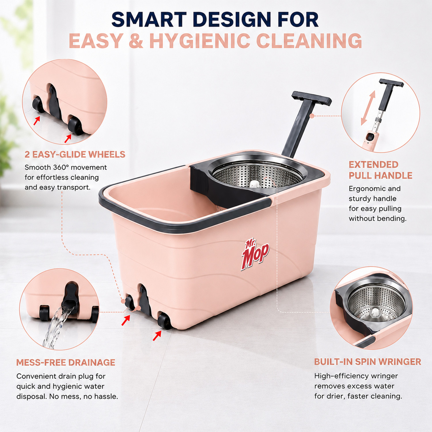 Image of MR. MOP 360 Spin Mop Bucket Set with 2 Refills, Home Cleaning Mop Machine Mop Set