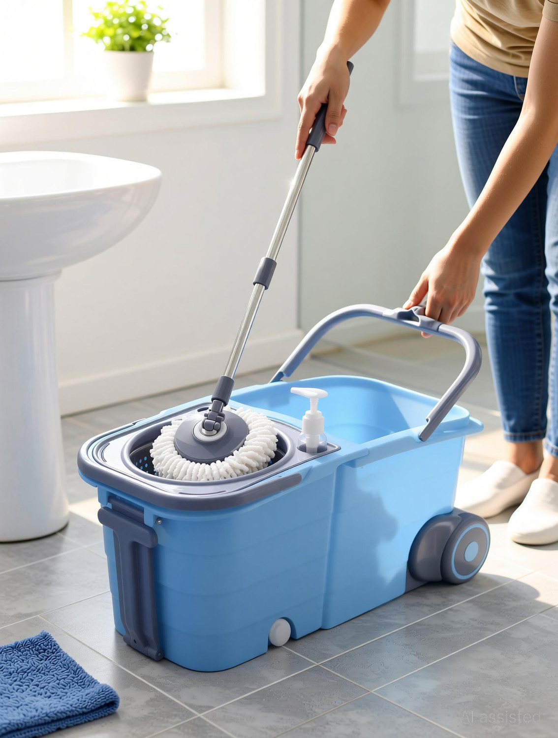 Image of V-MOP Premium Blue Double Twin Bucket Mop Set (( 6 Months Warranty on Rod Set )) Wet & Dry Mop