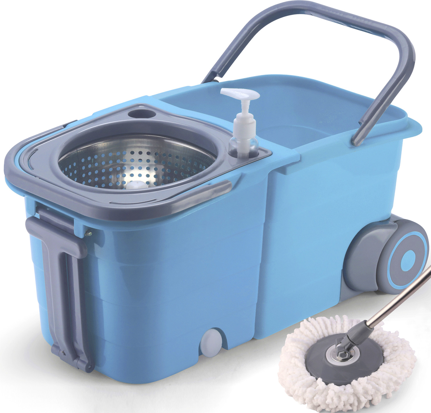Image of V-MOP Premium Blue Double Twin Bucket Mop Set (( 6 Months Warranty on Rod Set )) Wet & Dry Mop