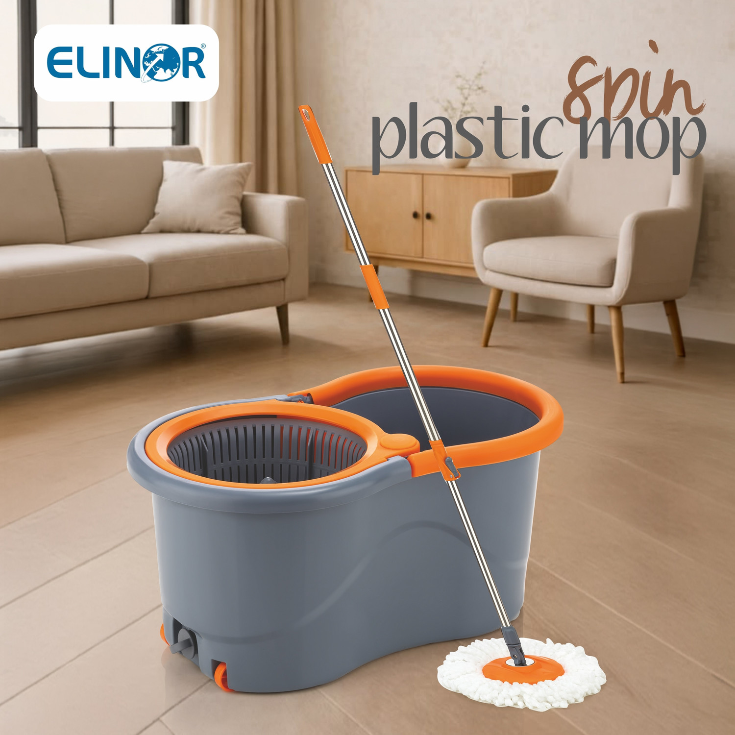 Image of ELINOR PLASTIC SPINNER BUCKET MOP 360 REVOLVING CLEANING MOP WITH 2 MICROFIBER REFILL Mop Set