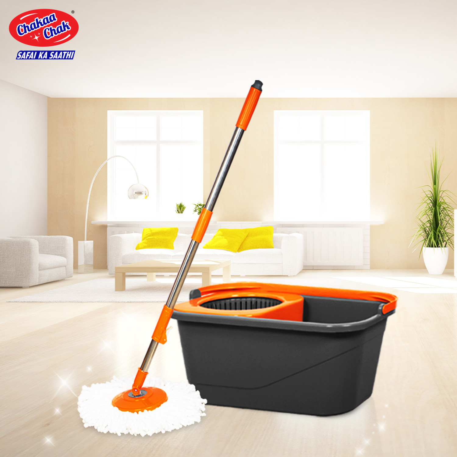 Image of Chakaachak Rotolite Spin Bucket MOP,For Floor,Home & Office Surface Cleaning Mop Set (Orange, Grey)