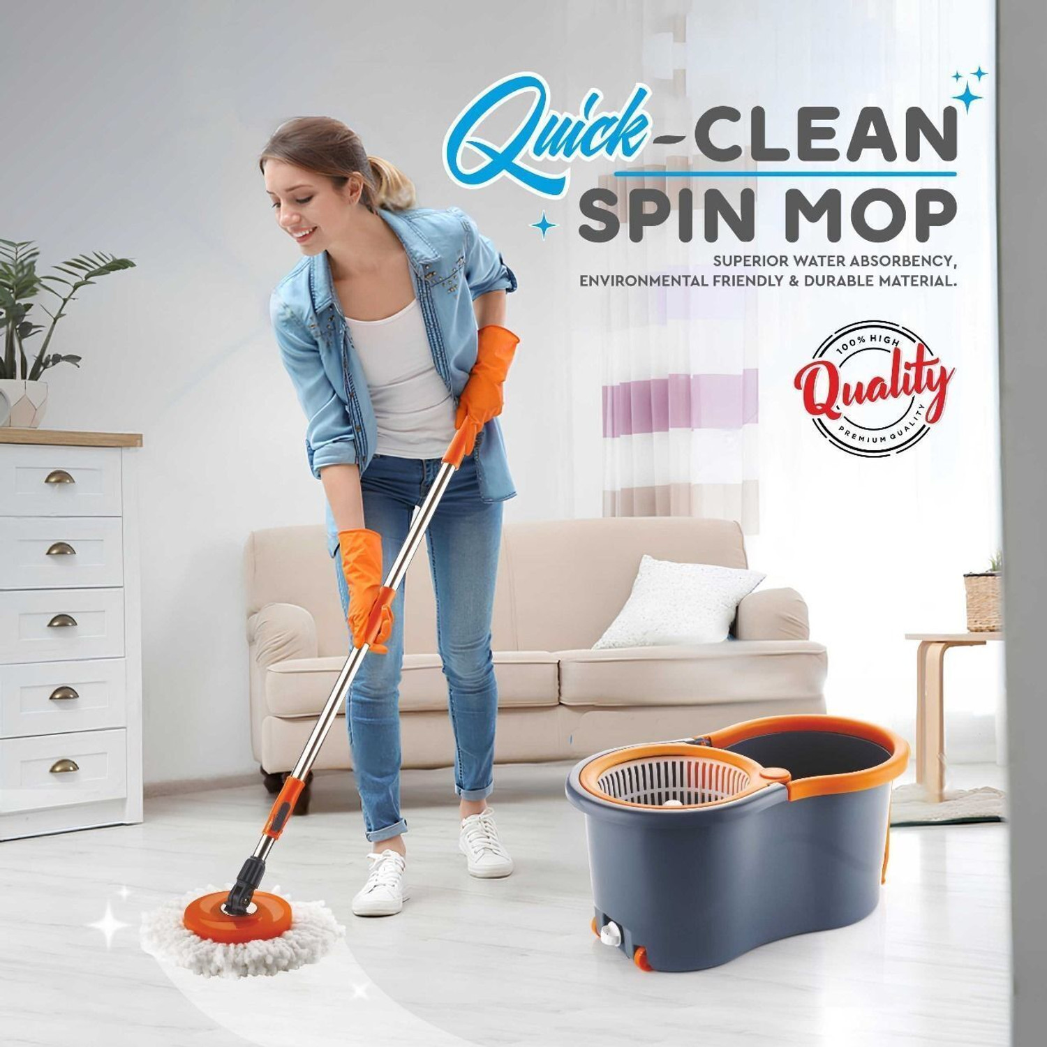 Image of Flipkart SmartBuy Gamma with 360 Spinner 2 Microfiber heads & Twin Bucket Head and Refill