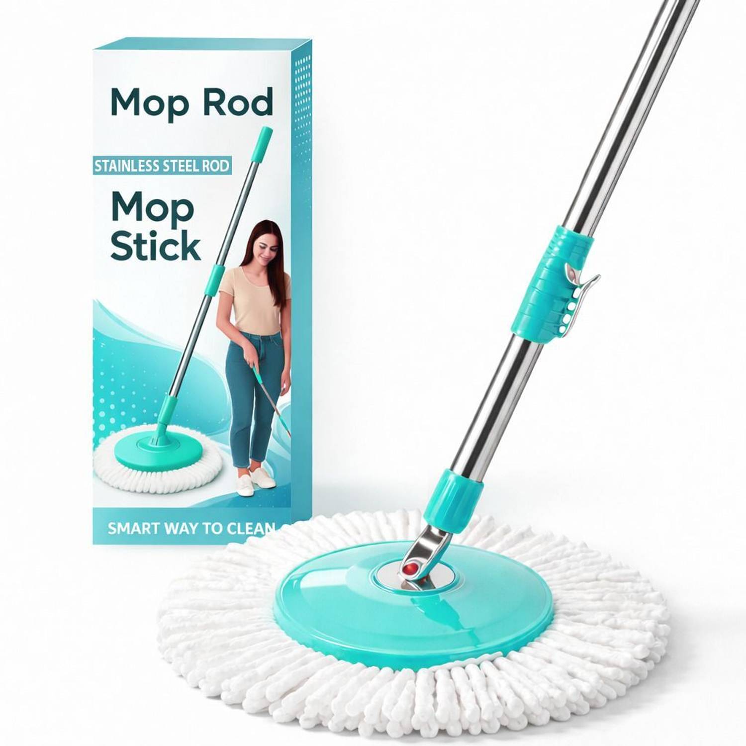 arovemic by Ga|a Heavy Duty Mop Stick with 1 Refill | 360° Spin & Steel Rod String Mop