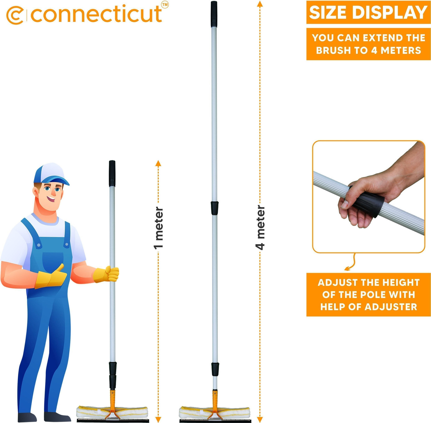 Image of connecticut Solar Panel Cleaning Brush with Wiper & 2 in 1 Kit 4 Mtr Pole Flat Mop