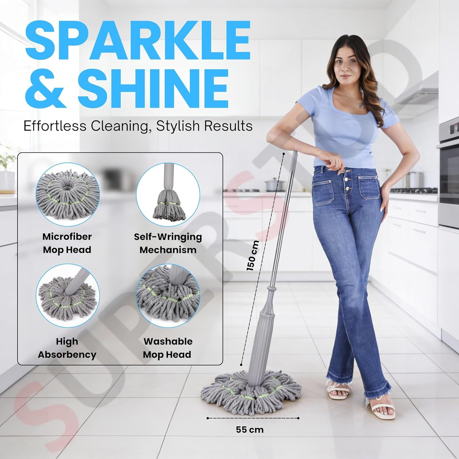 Image of SUPERSTUD SUPERSTUD Mop Floor Cleaner Mop Stick for Floor Cleaning Moppper Wet & Dry Mop