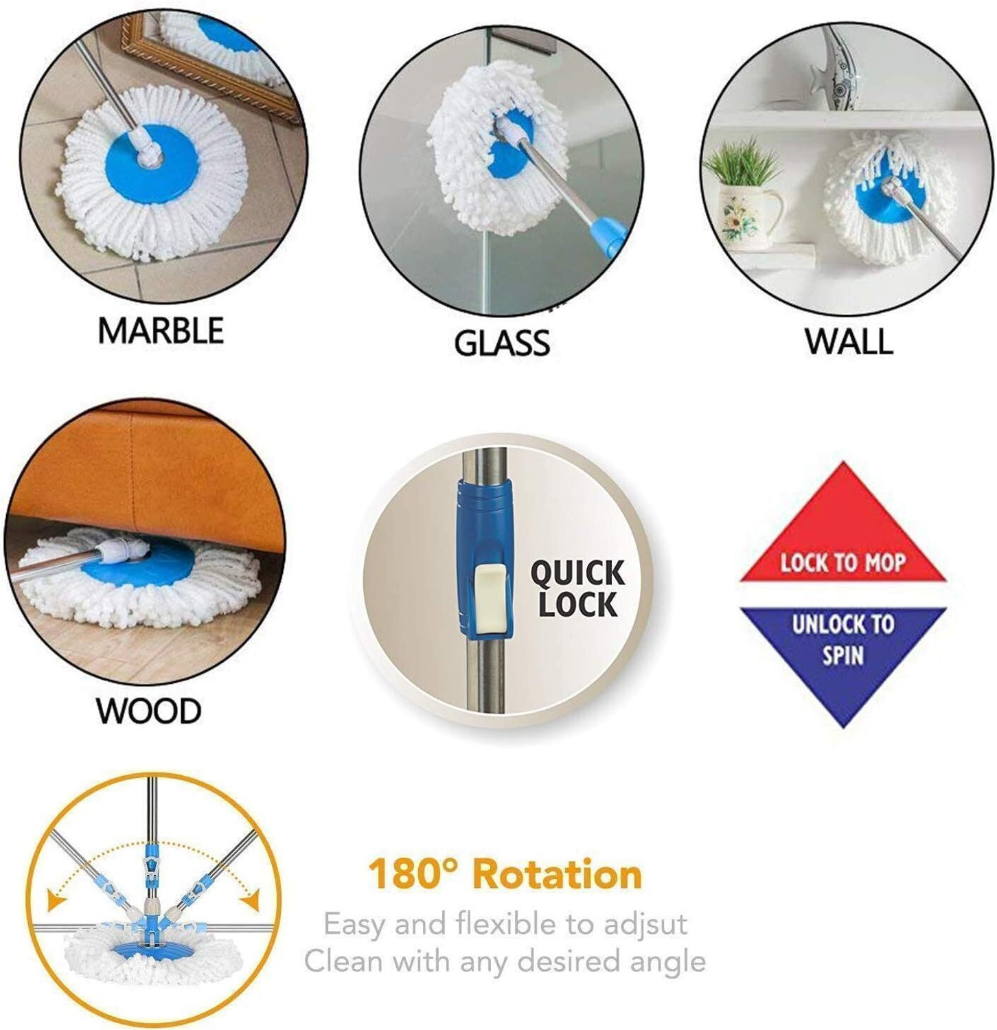 Image of WiperWorld Spin Mop Floor Cleaner Stick Mop Set for House Cleaning Floor Cleaner Mop Head and Rod