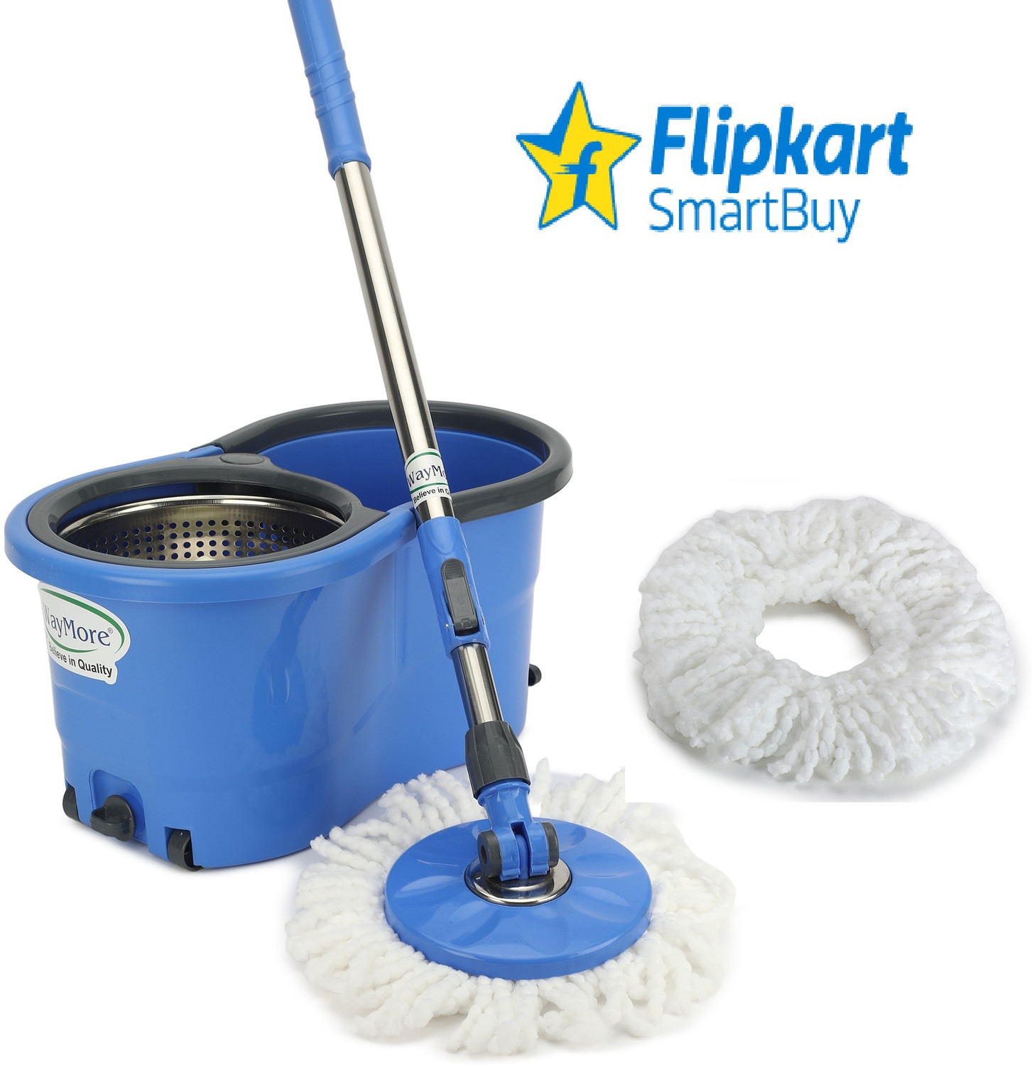 Image of Flipkart SmartBuy Spin Mop Pocha with Wheels,Puller Handle,Floor Cleaning 360,2 Refills,Big Size Mop Set
