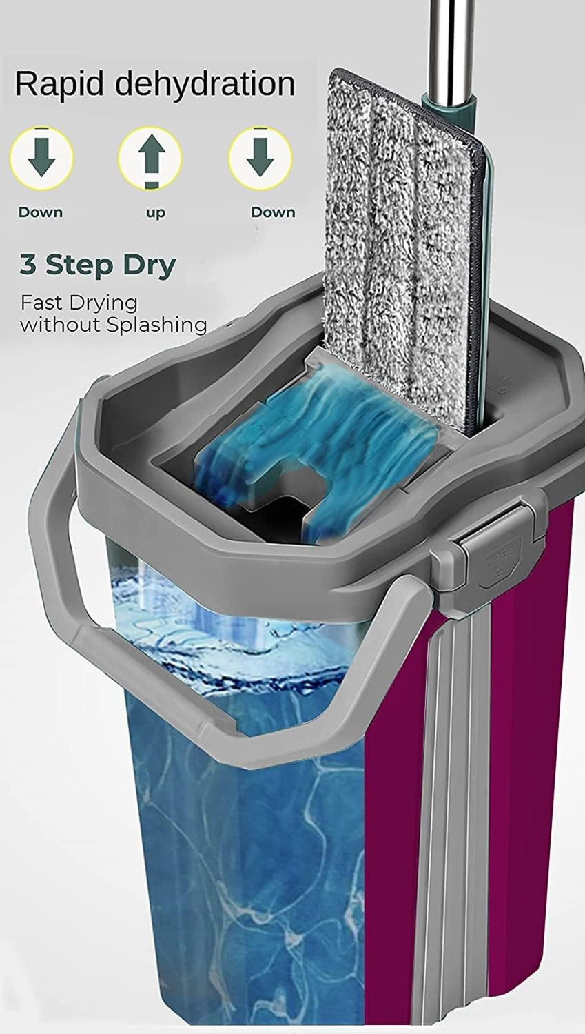 Image of V2H Small Bucket Mop With 2 Microfiber Mops For Floor Cleaning Flat Mop (Maroon)