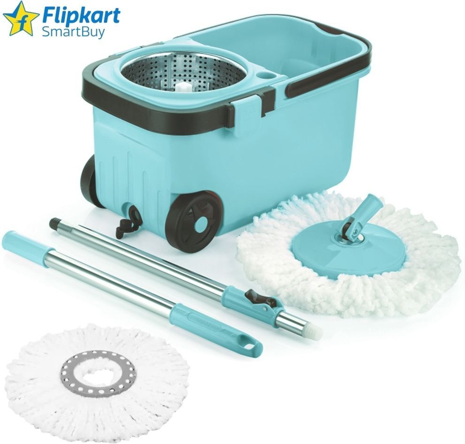 Image of Flipkart SmartBuy 360 Degree Bucket Mop with Steel Spinner 2 Refill Mop Set of 1 Mop Set