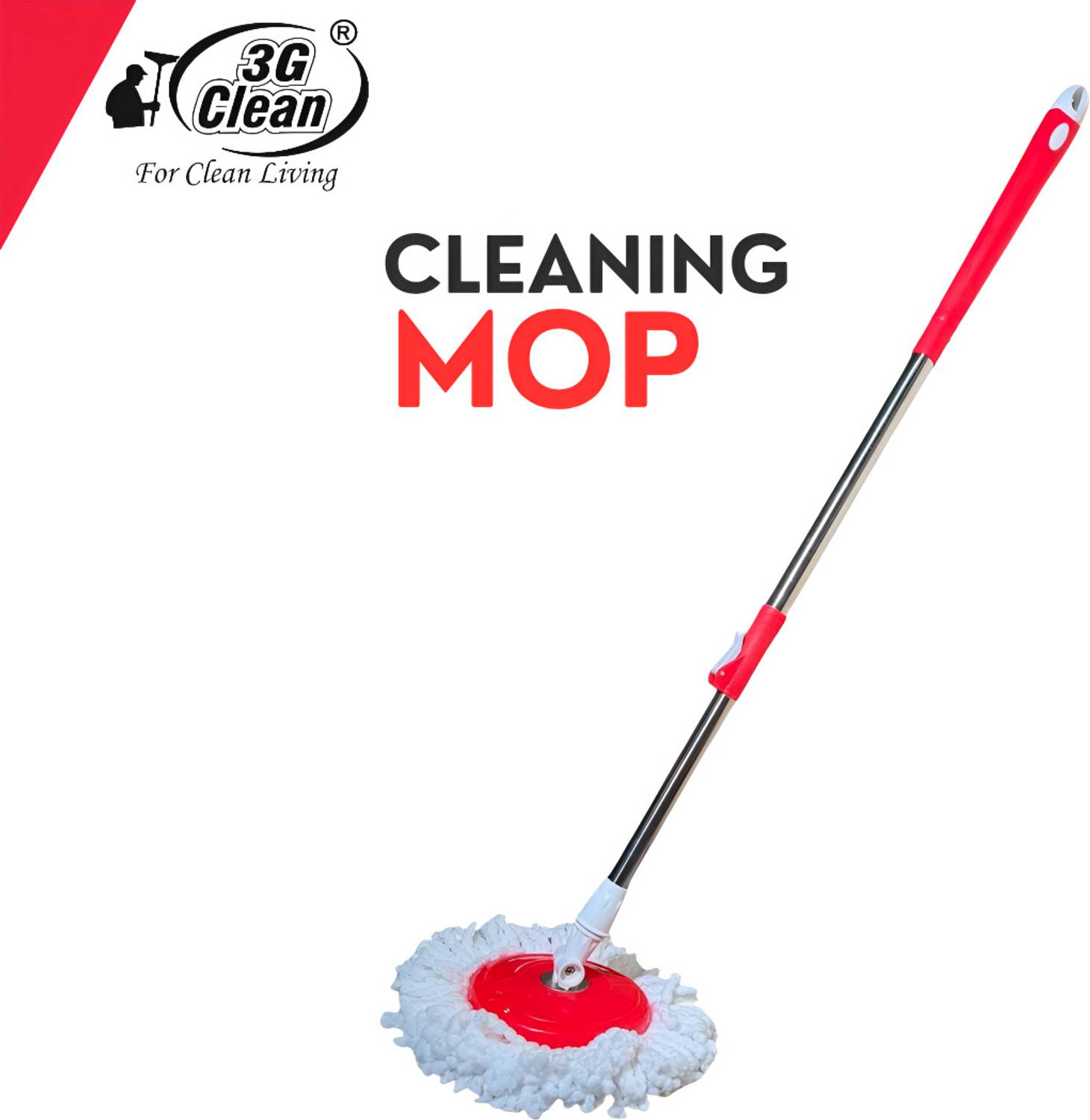 3G Clean 3 G CLEAN Rod Stick Set Floor Cleaning Steel Spin Mop Rod Stick Mop Head and Rod