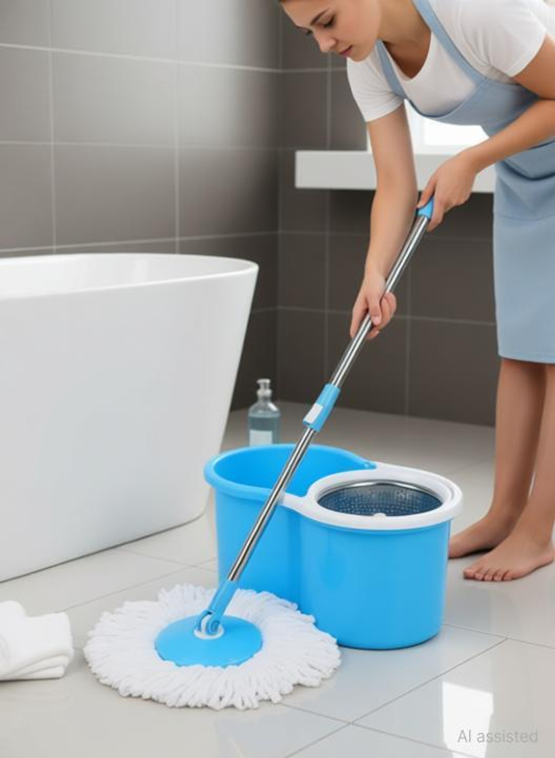 Image of Ayush Premium Steel Sprinkler 2 Microfiber refills Blue Colour Mop Set