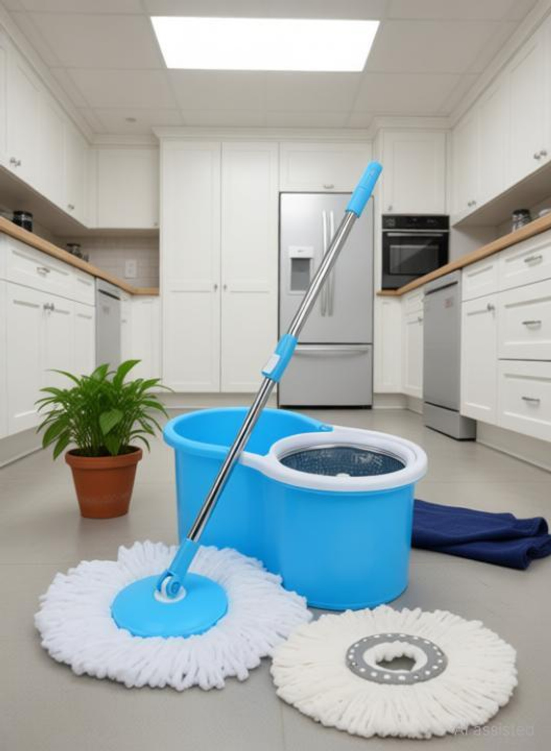 Image of Ayush Premium Steel Sprinkler 2 Microfiber refills Blue Colour Mop Set