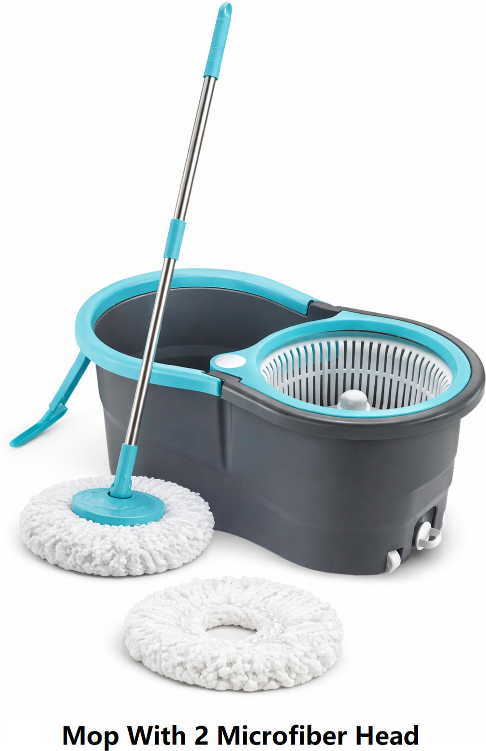 Image of ELINOR PLASTIC SPINNER BUCKET MOP 360 REVOLVING CLEANING MOP WITH 2 MICROFIBER REFILL Mop Set