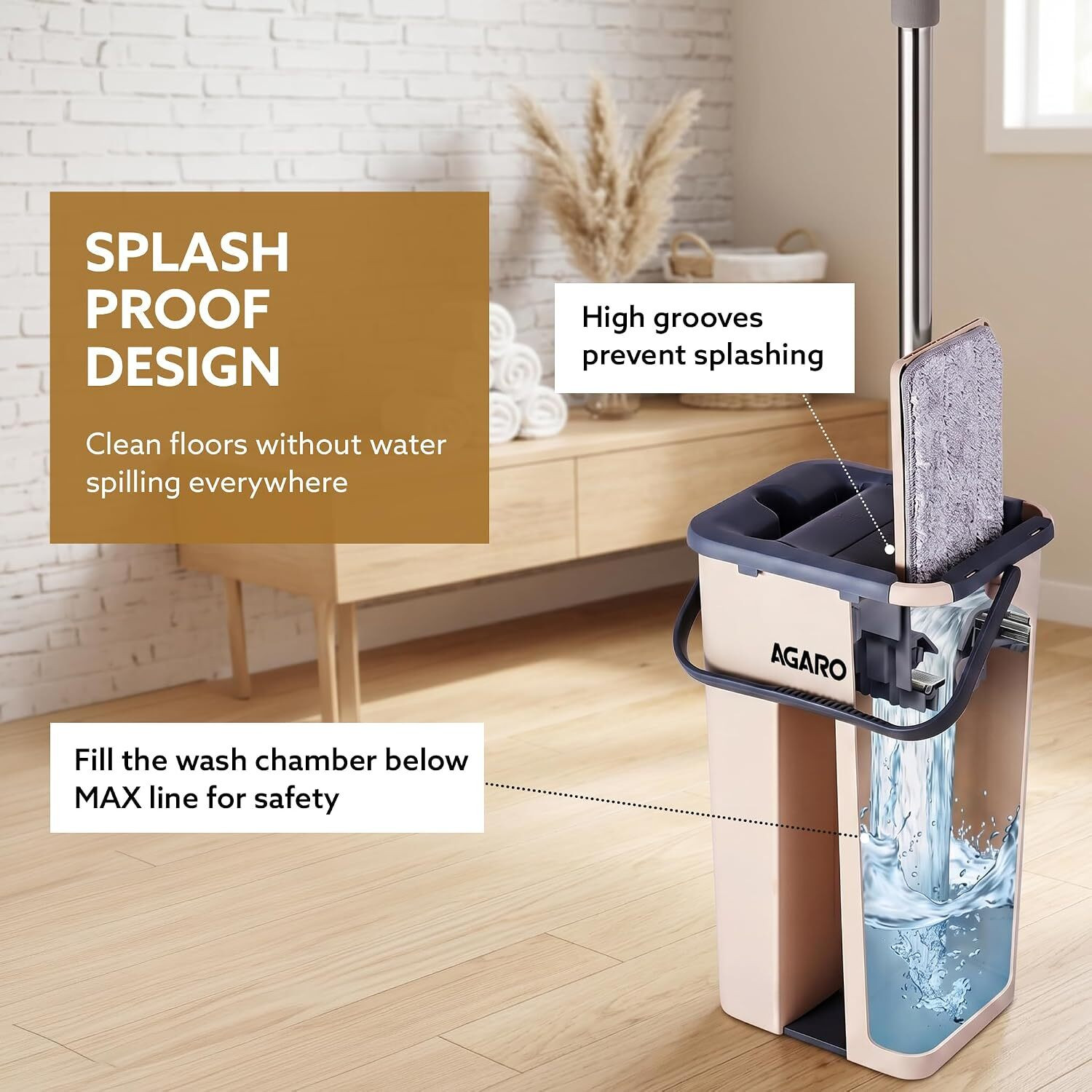 Image of AGARO 360 Rotating Flat Mop & Bucket Set with Microfiber Floor Cleaning Mop Flat Mop (Brown)