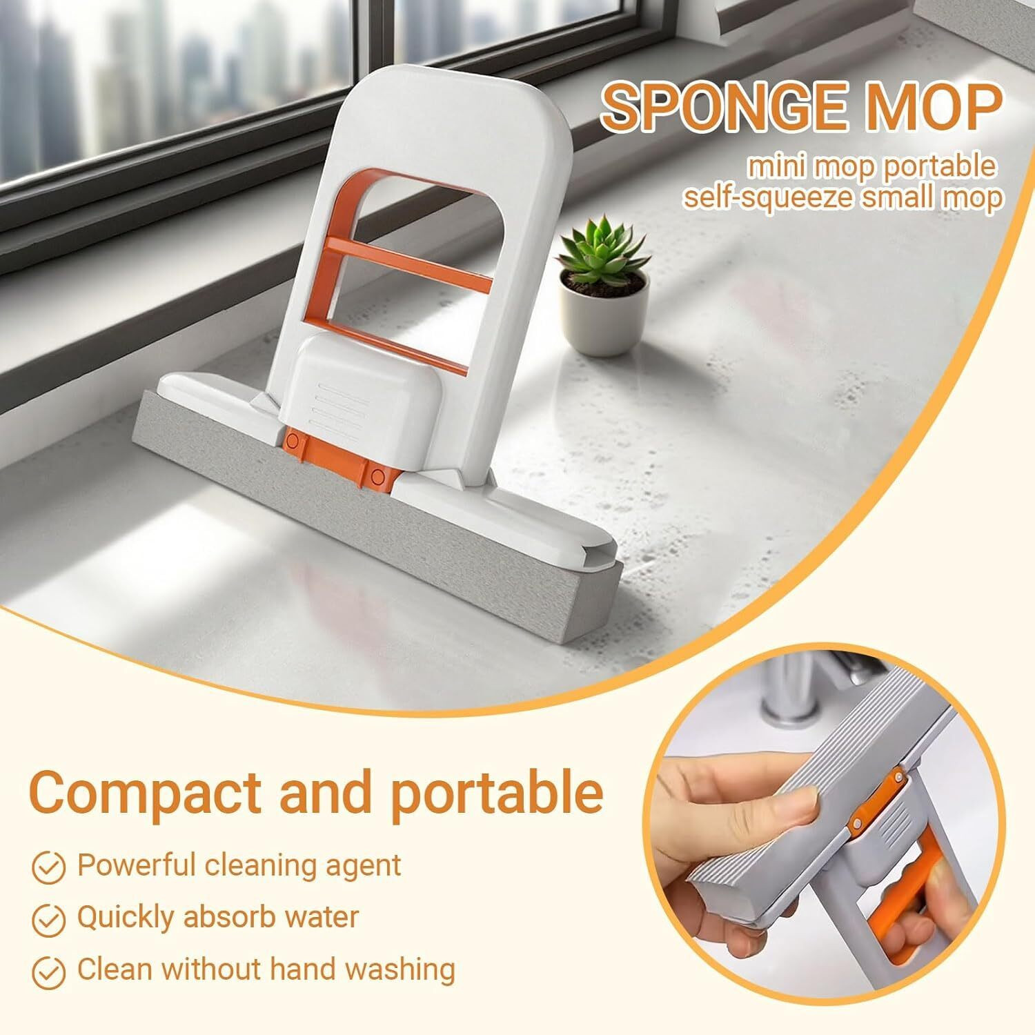 Image of TATSAM Mini Foldable Mop | Self-Squeeze Desktop Mop for Small Spaces Sponge Mop
