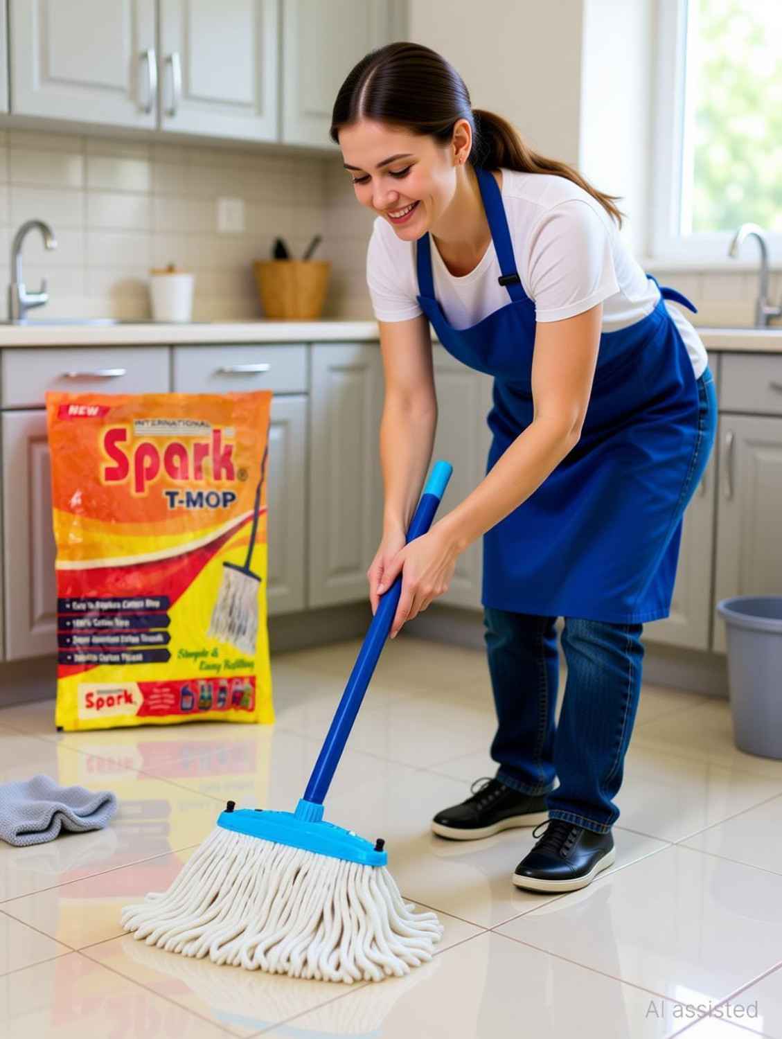 Image of Spark International T-Mop Set (Pack of 2) | 100% Pure Cotton | Easy Floor Cleaning | Stainless Steel Mop Set