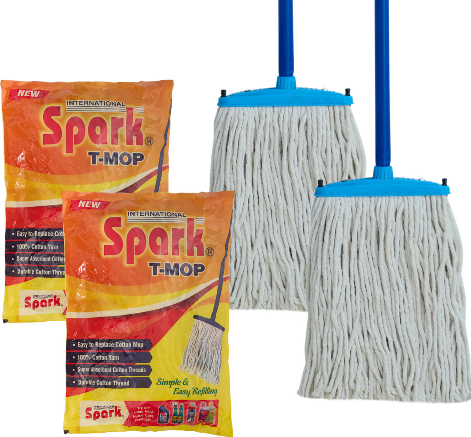 Image of Spark International T-Mop Set (Pack of 2) | 100% Pure Cotton | Easy Floor Cleaning | Stainless Steel Mop Set