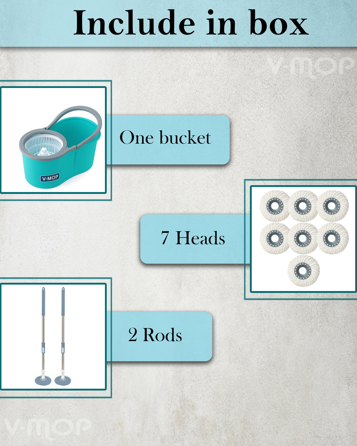 Image of V-MOP Premium Classic Spin Bucket Mop With 7 Refills (( 6 Months Warranty on Rod )) Wet & Dry Mop