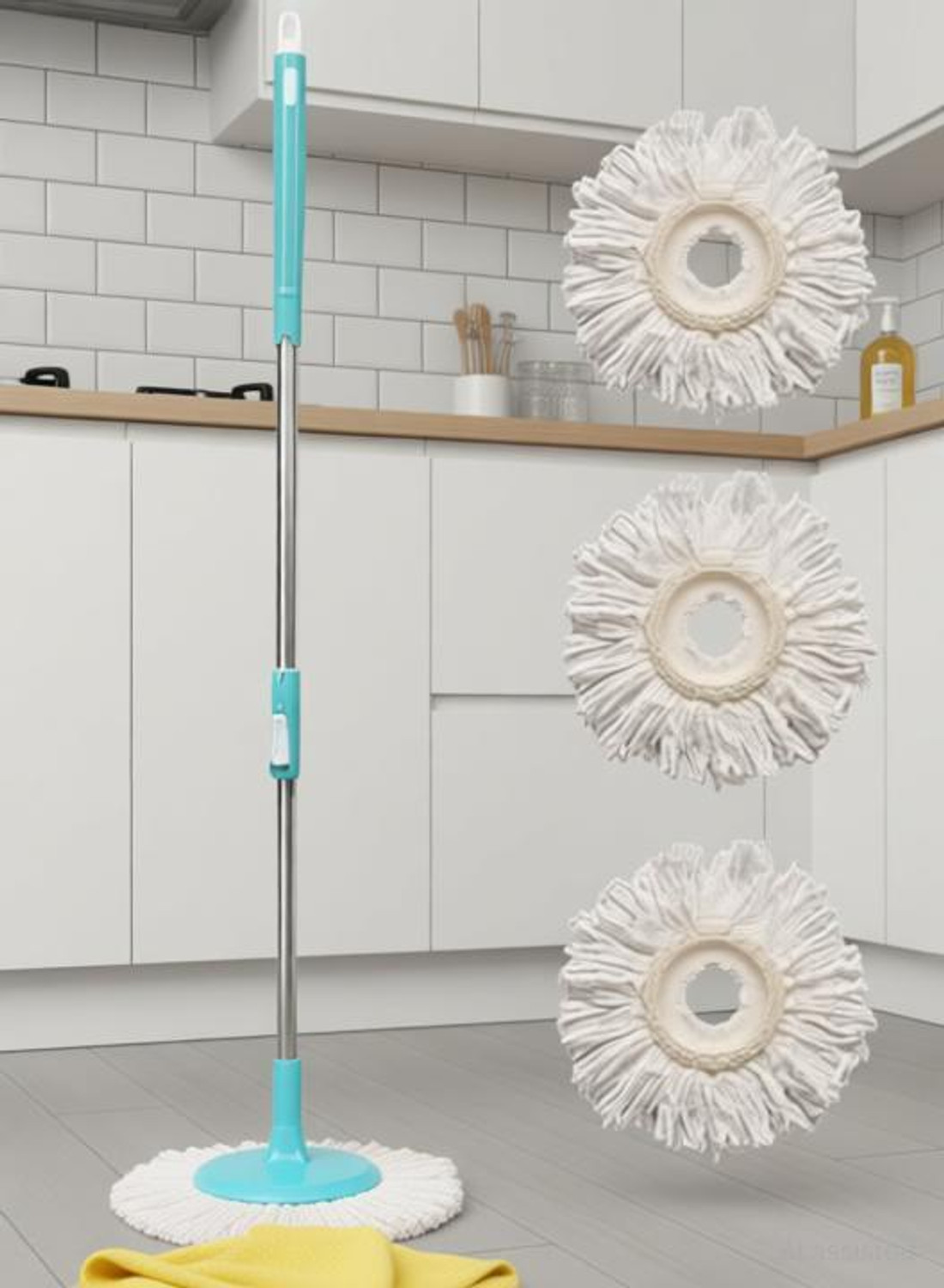 Image of SST Eco Spin Mop-Rod Stick, Mop Head And 3 Refill - Wet & Dry 360 Mops Pocha Mop Set