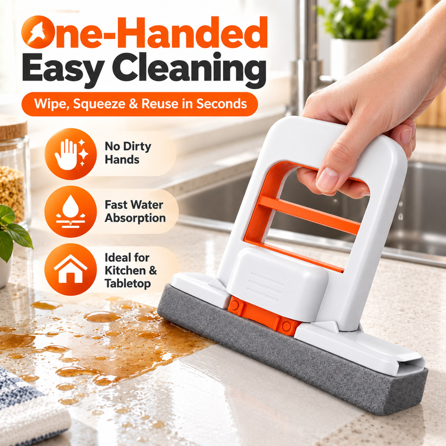 Image of aurumx Mini Self Squeeze Sponge Mop for Kitchen Bathroom Glass Table Countertop Sponge Mop