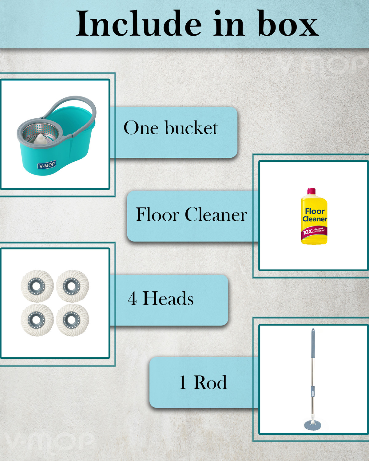 Image of V-MOP Premium Classic Spin Bucket Mop With 4 Refills (( 6 Months Warranty on Rod )) Wet & Dry Mop (Green, Multicolor)
