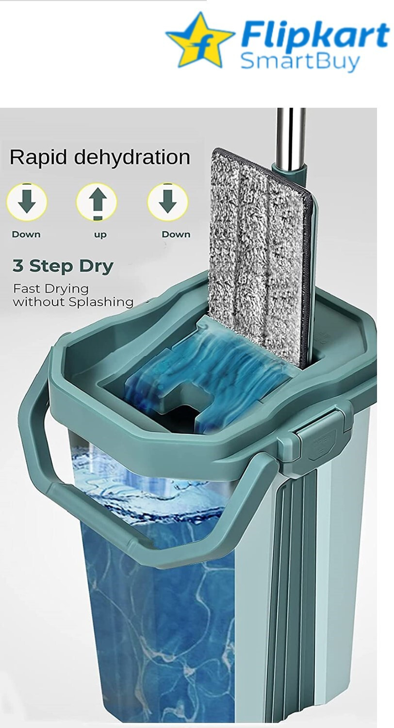 Image of Flipkart SmartBuy Green Flat Large Mop Bucket Set with 2 Soft Refill Pads & Handle (38 cm X 12 cm) Mop Set