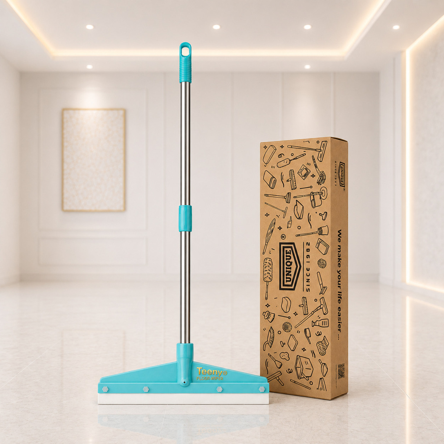 Image of UNIQUE Premium Teeny floor wiper for Bathroom cleaning (12x36 in) metal rod & EVA blade Floor Wiper