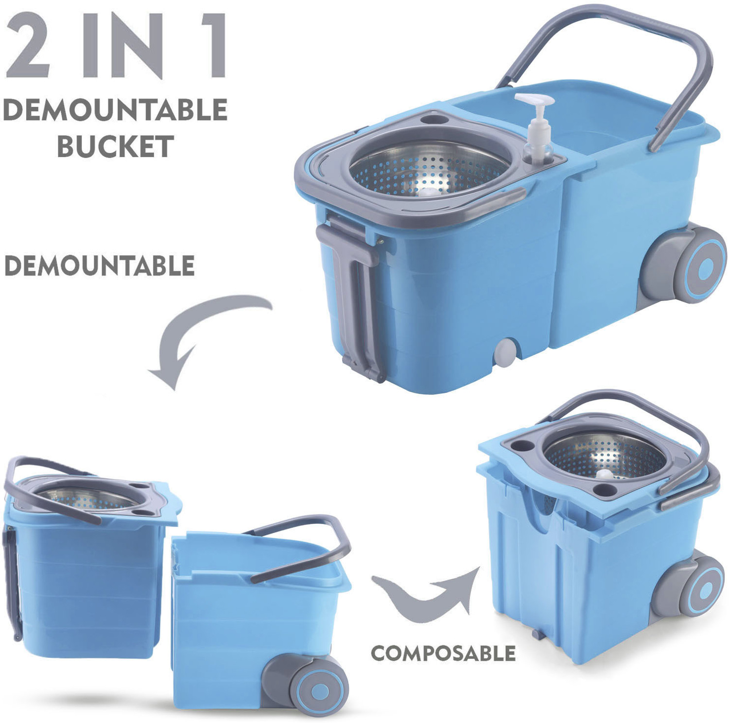 Image of V-MOP Premium Blue Double Twin Bucket Mop Set (( 6 Months Warranty on Rod Set )) Wet & Dry Mop