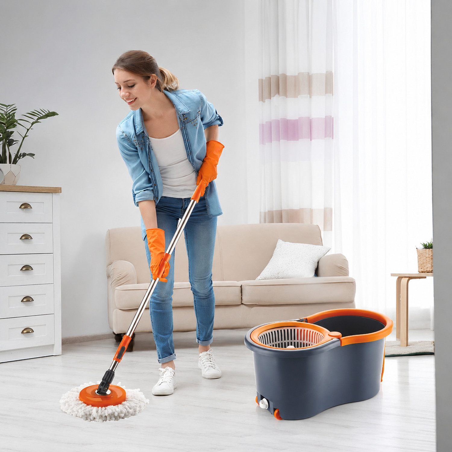 Image of ELINOR PLASTIC SPINNER BUCKET MOP 360 REVOLVING CLEANING MOP WITH 2 MICROFIBER REFILL Mop Set