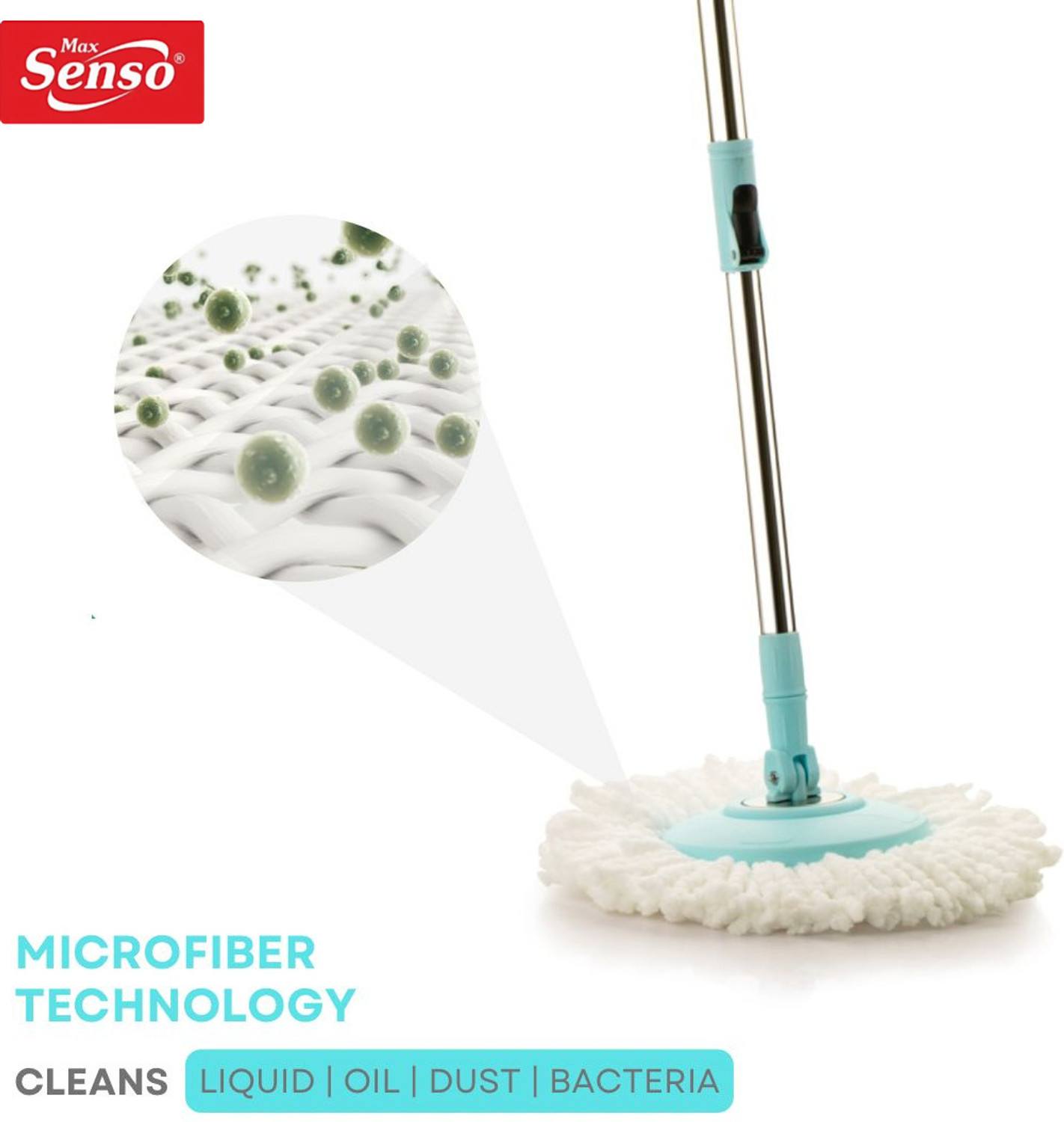 Image of Max Senso Premium Steel Mop Stick with Extra Refill 360 degree movement mop bucket cleaner Mop Set