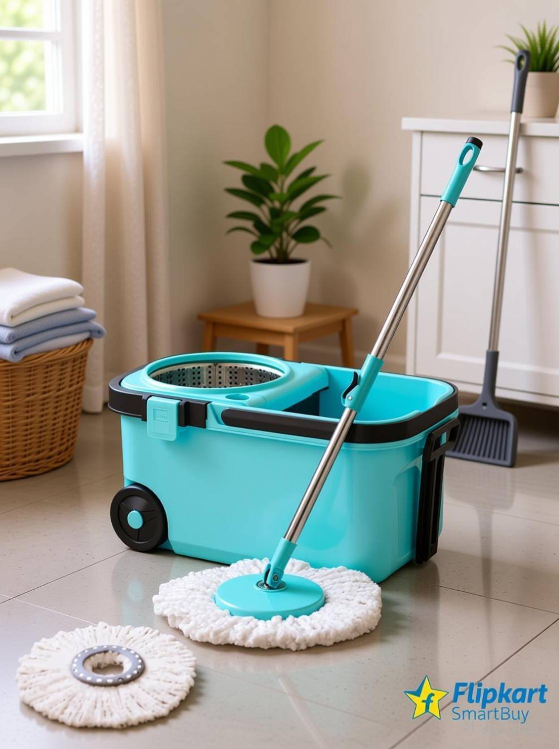 Flipkart SmartBuy 360 Degree Bucket Mop with Steel Spinner - Image 1