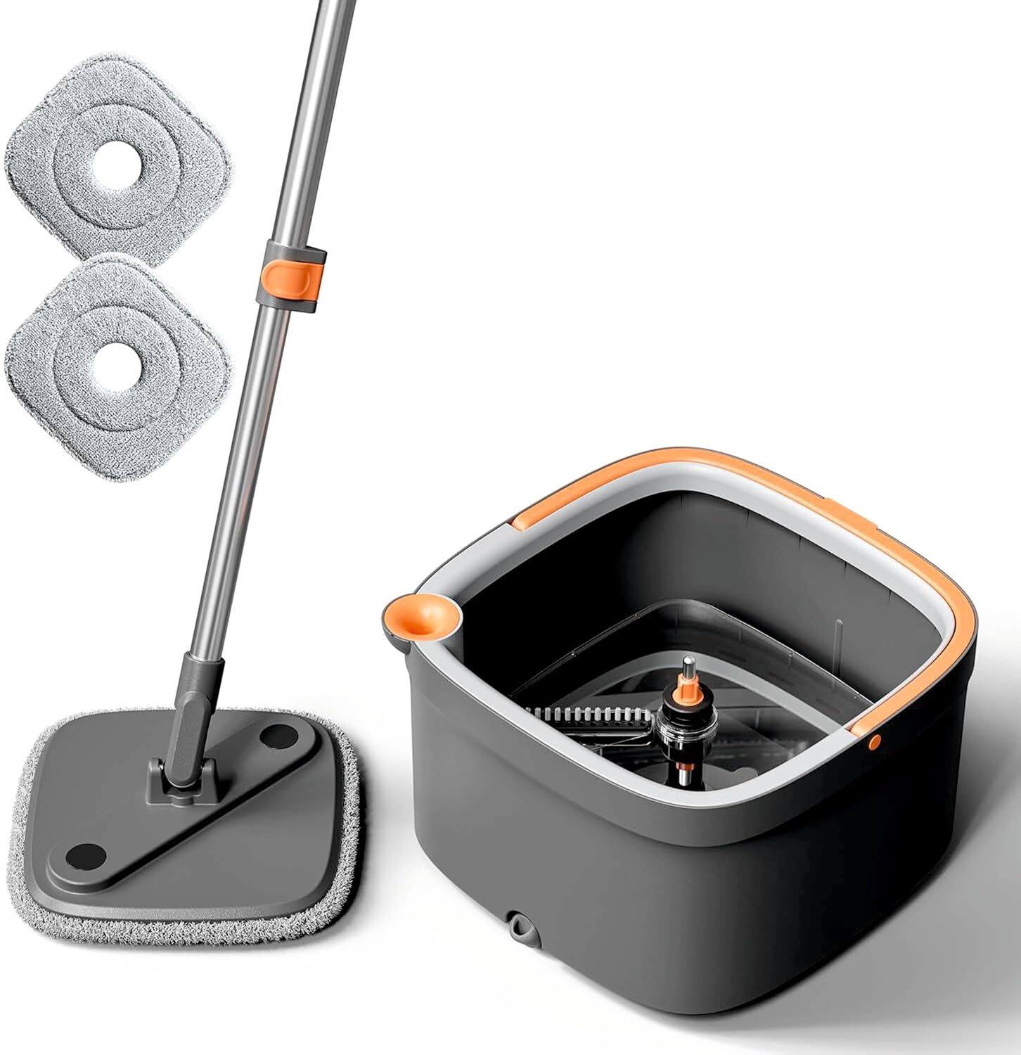 Image of JIALTO 360 Spin Mop Set with Square Bucket & 2 Microfiber Pads | Easy Floor Cleaning Wet & Dry Mop